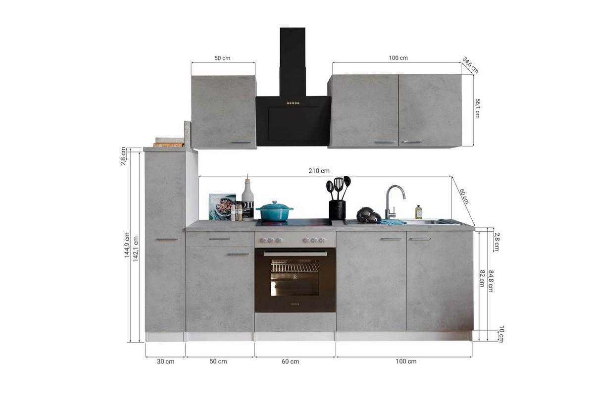 Küchenblock Malia B: 240 cm Grau, mit Geräte - Weiß/Grau, Basics, Holzwerkstoff (240cm) - Respekta