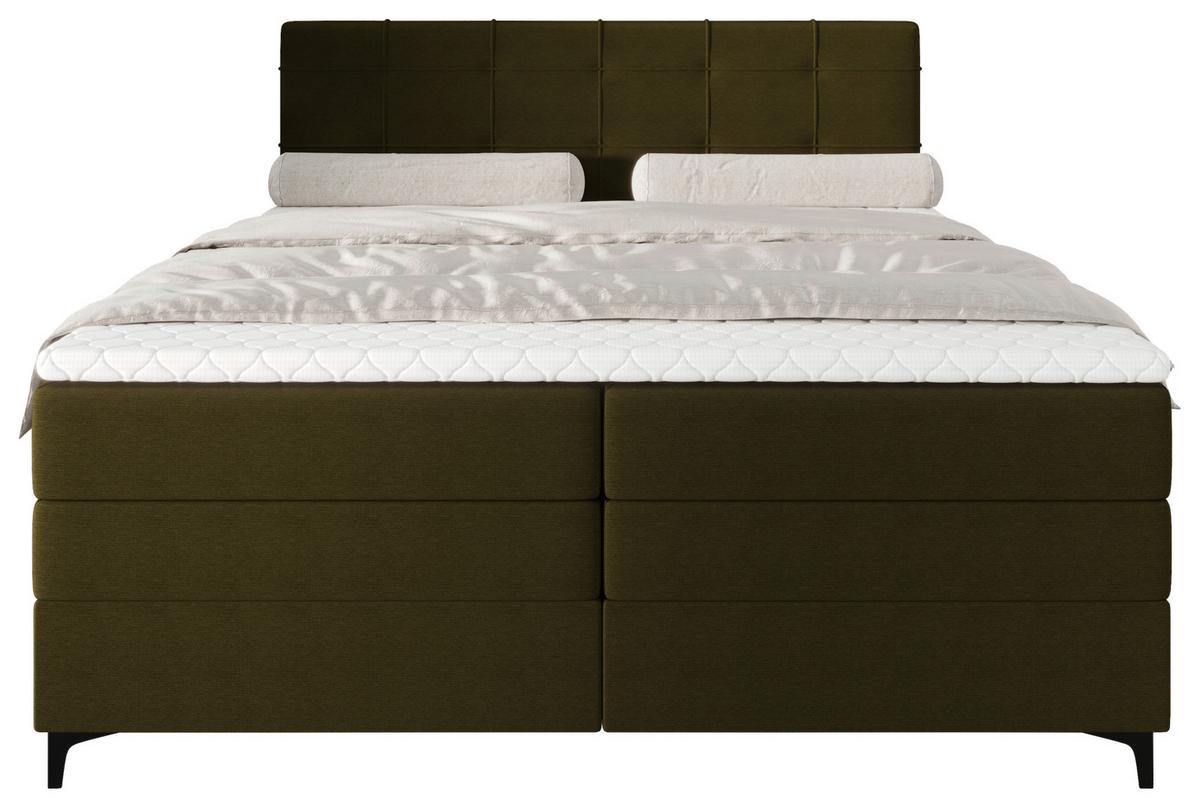 Boxspringbett Mitto mit Topper 180x200 cm - Schwarz/Grün, KONVENTIONELL, Textil/Metall (180/200cm)