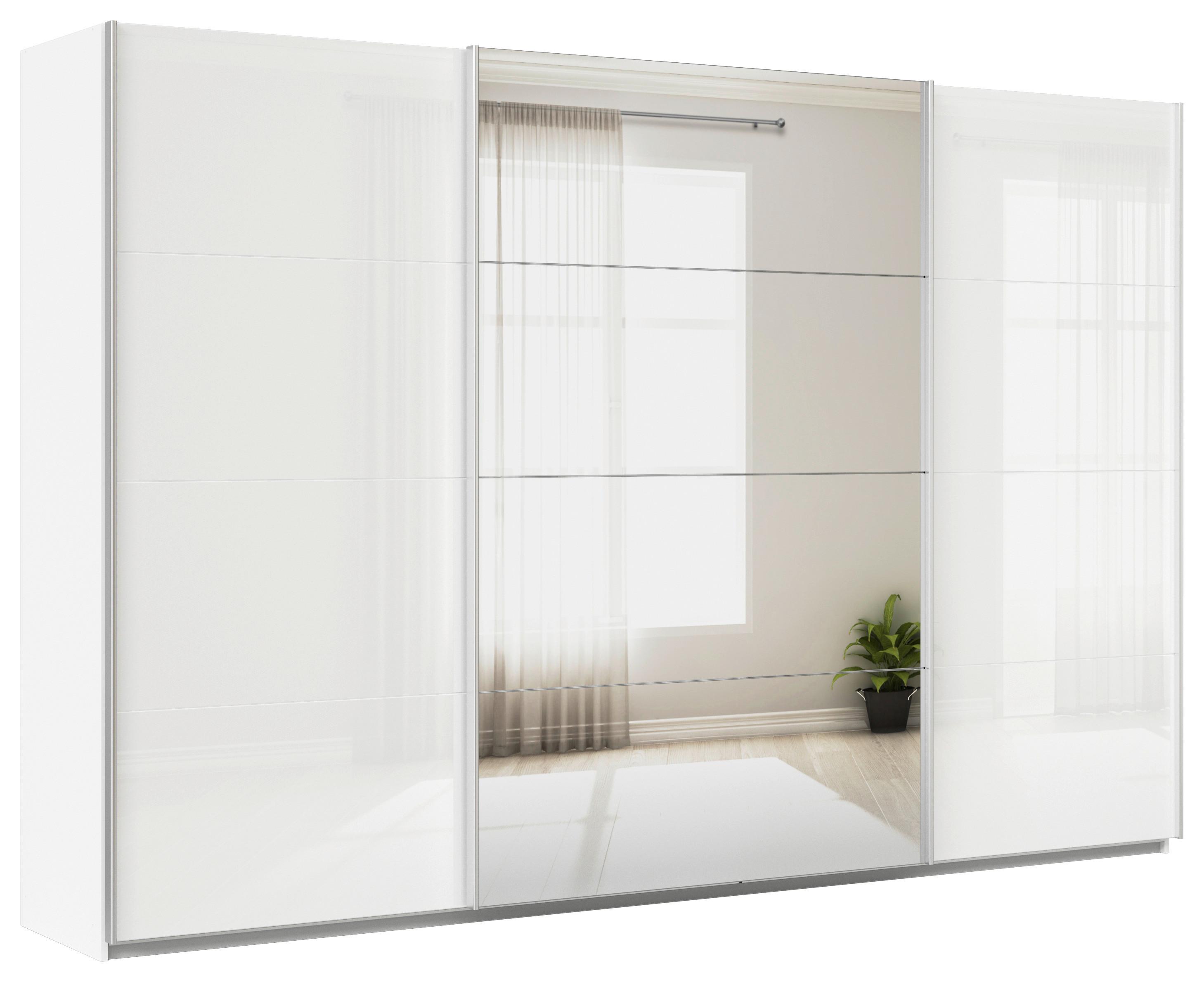 Schwebetürenschrank B: 315cm Feldkirch Weiß - Weiß Hochglanz/Silberfarben, MODERN, Glas/Holzwerkstoff (315/210/62cm)