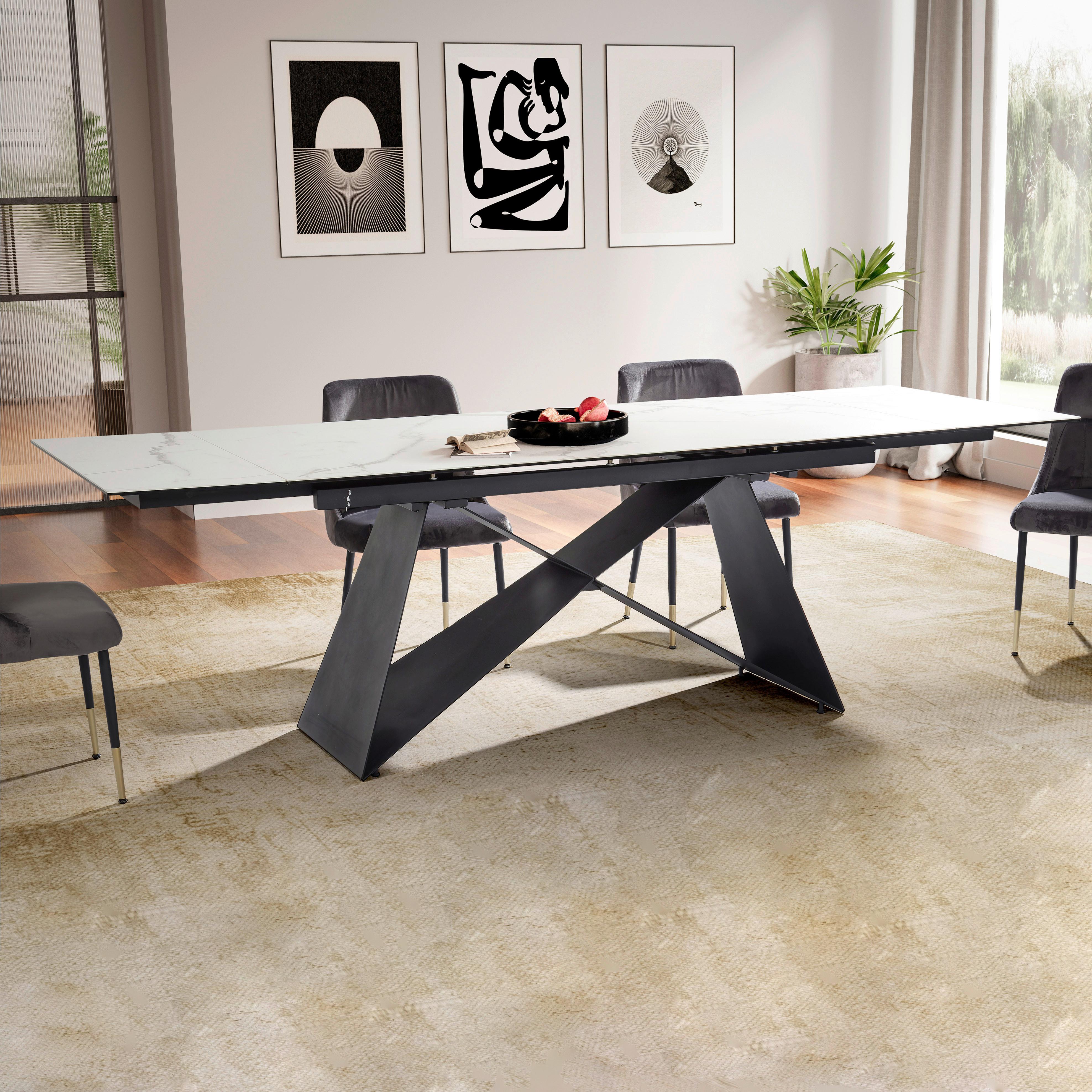 Esstisch Weiß L: 180 cm - Schwarz/Weiß, Design, Keramik/Metall (180/95/78cm) - MID.YOU