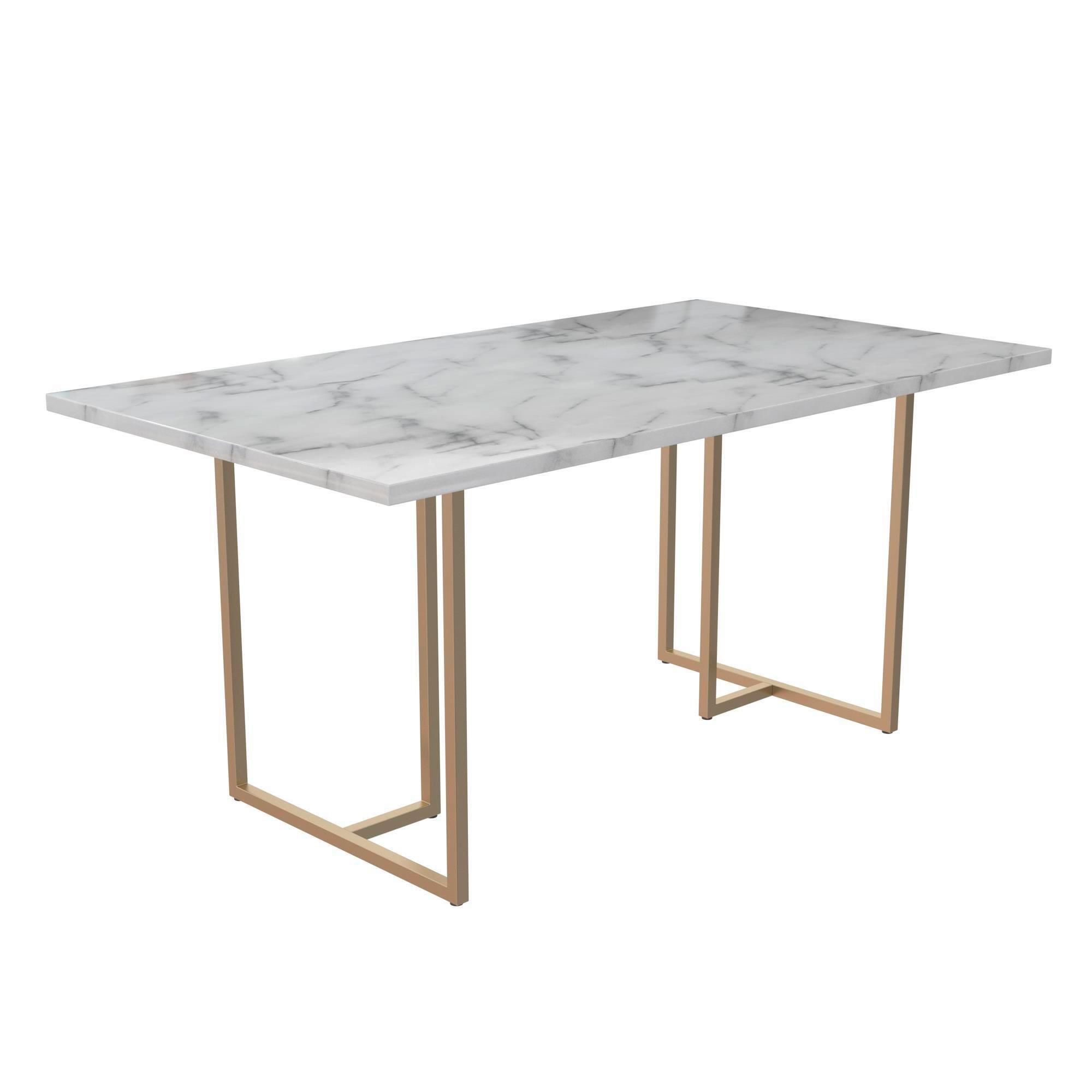 Esstisch Astor Weiß L: 160 cm - Goldfarben/Weiß, Design, Holzwerkstoff/Metall (160/75/90cm) - MID.YOU