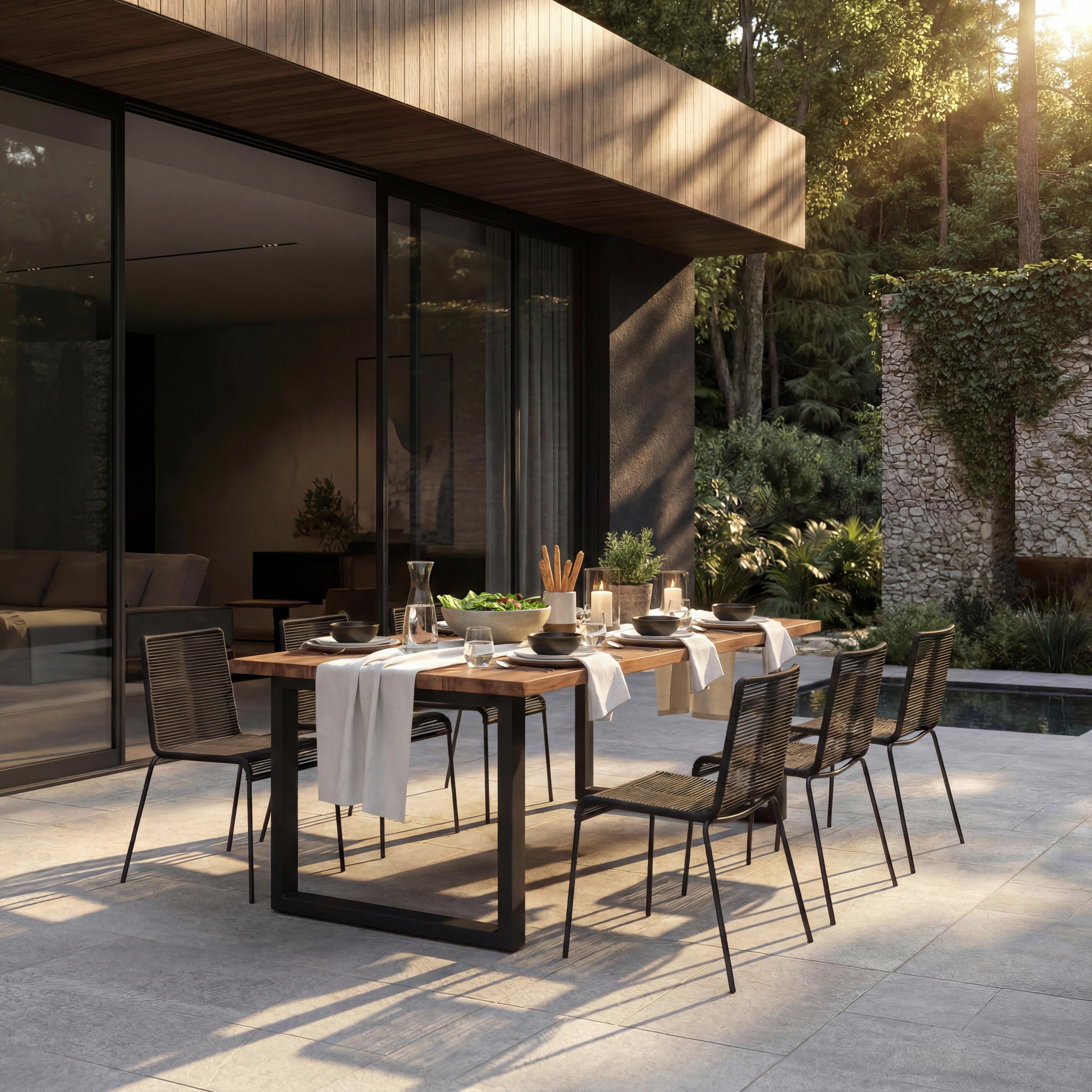 ZAHRADNÍ SADA SUNA - barvy teak/černá, Moderní, kov/dřevo - Bessagi Garden