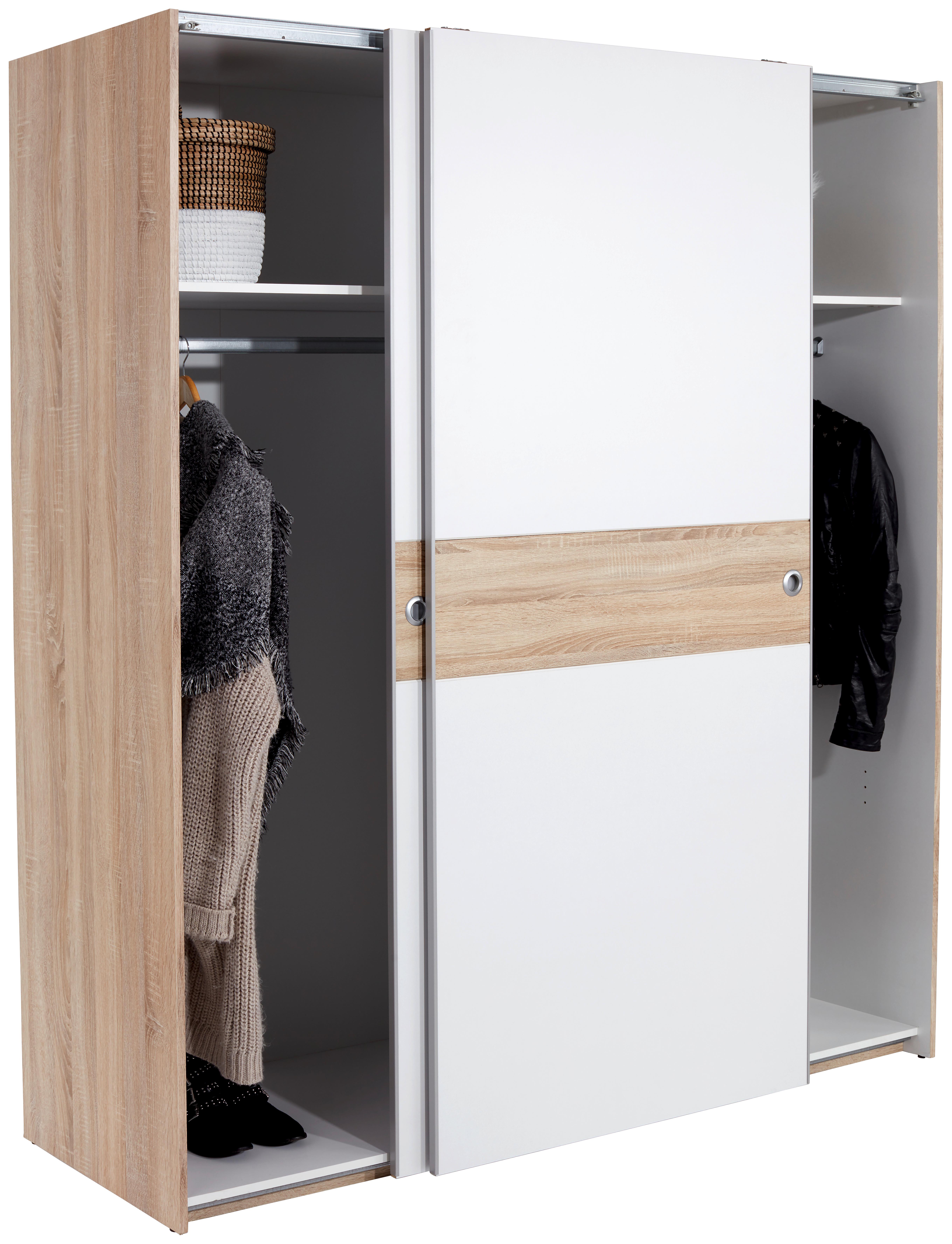 Schwebetürenschrank 170cm Wiki, Weiß/ Sonoma Eiche Dekor - Weiß/Sonoma Eiche, KONVENTIONELL, Holzwerkstoff (170/196/60cm) - MID.YOU