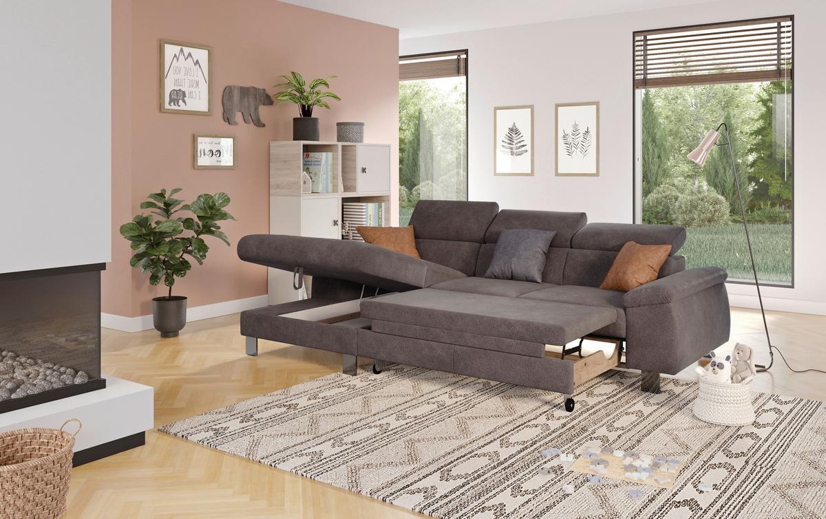 Ecksofa Micky, Anthrazit S:166x244 cm - Chromfarben/Anthrazit, Design, Textil (166/244cm) - Livetastic
