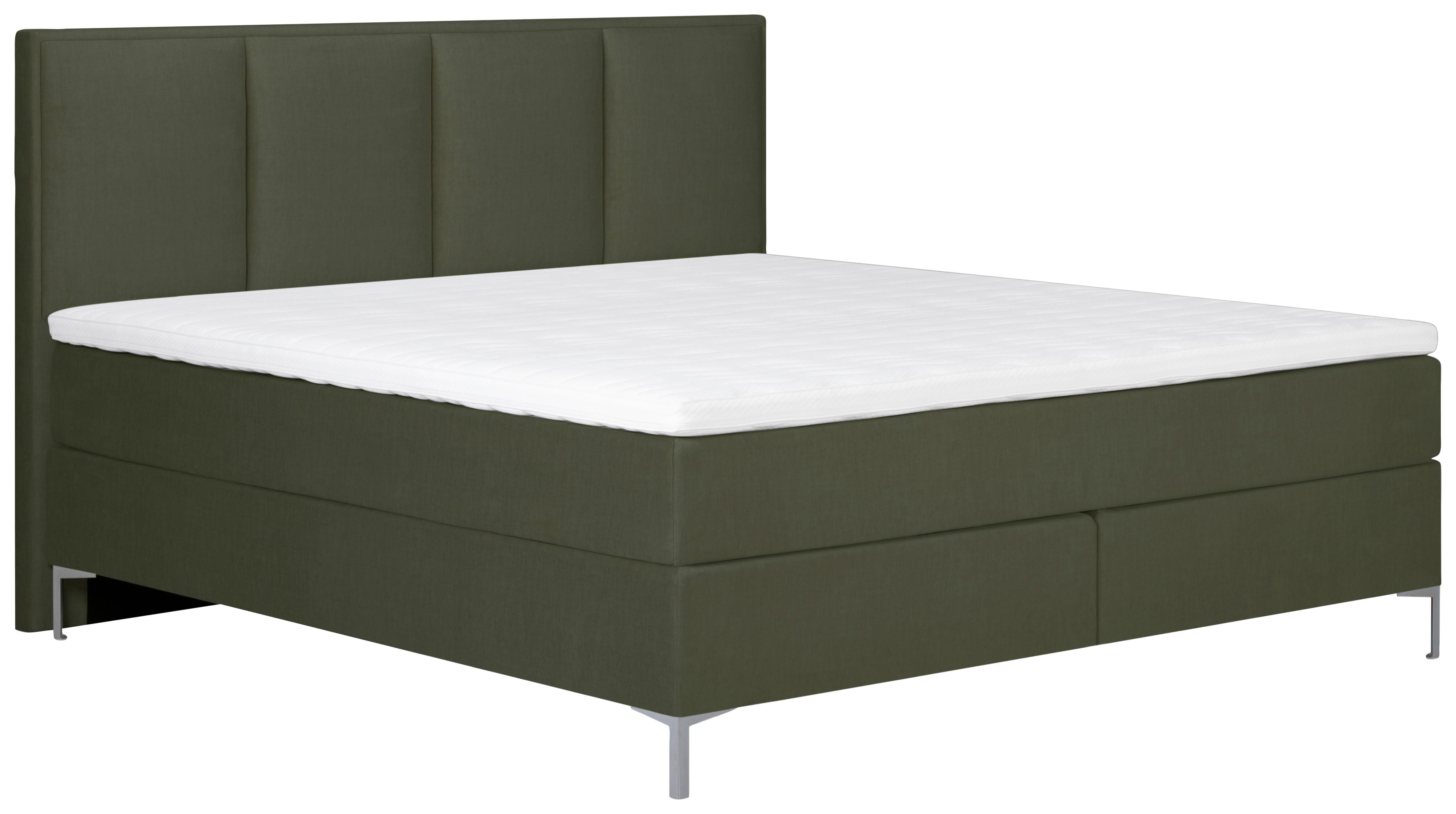 Boxspringbett Graz 180x200 cm D.grün inkl. Topper - Dunkelgrün/Alufarben, MODERN, Textil (180/200cm) - MID.YOU