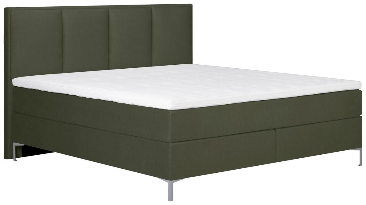 Boxspringbett Graz 180x200 cm D.grün inkl. Topper - Dunkelgrün/Alufarben, MODERN, Textil (180/200cm) - MID.YOU