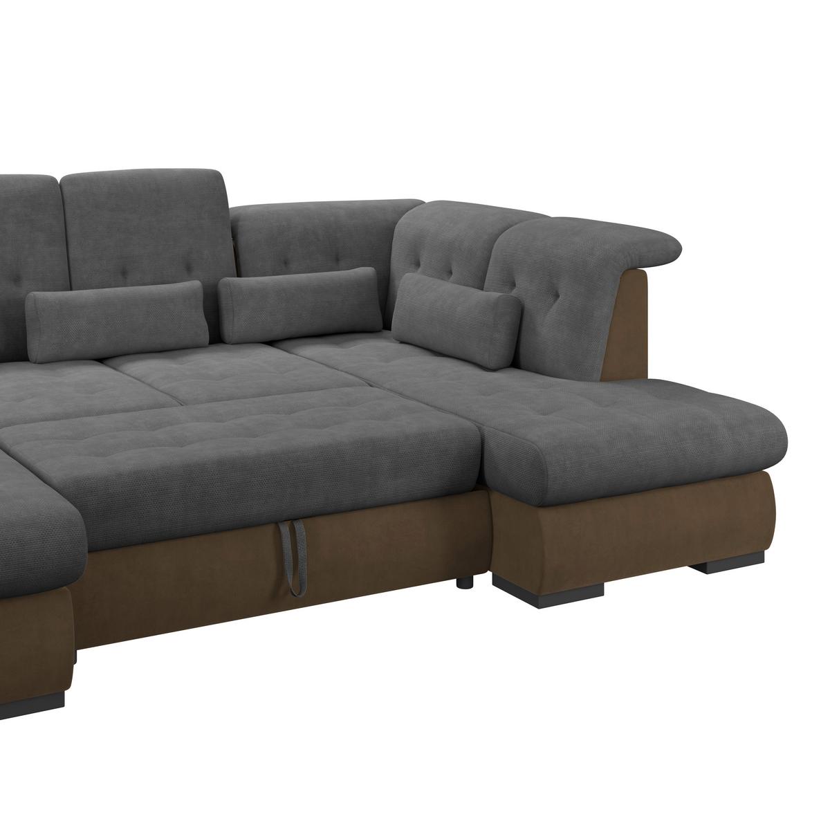 Wohnlandschaft Madera Anthrazit S: 358x312 cm - Hellbraun/Anthrazit, KONVENTIONELL, Kunststoff/Textil (190/358/212cm)
