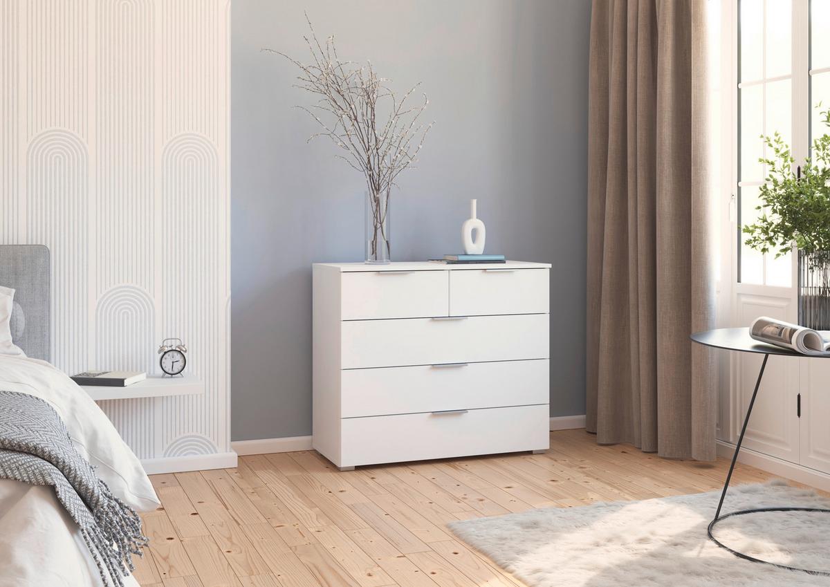 Kommode Lamella Weiß B: 93 cm - Alufarben/Weiß, MODERN, Holzwerkstoff (93/81/42cm) - Rauch Möbel