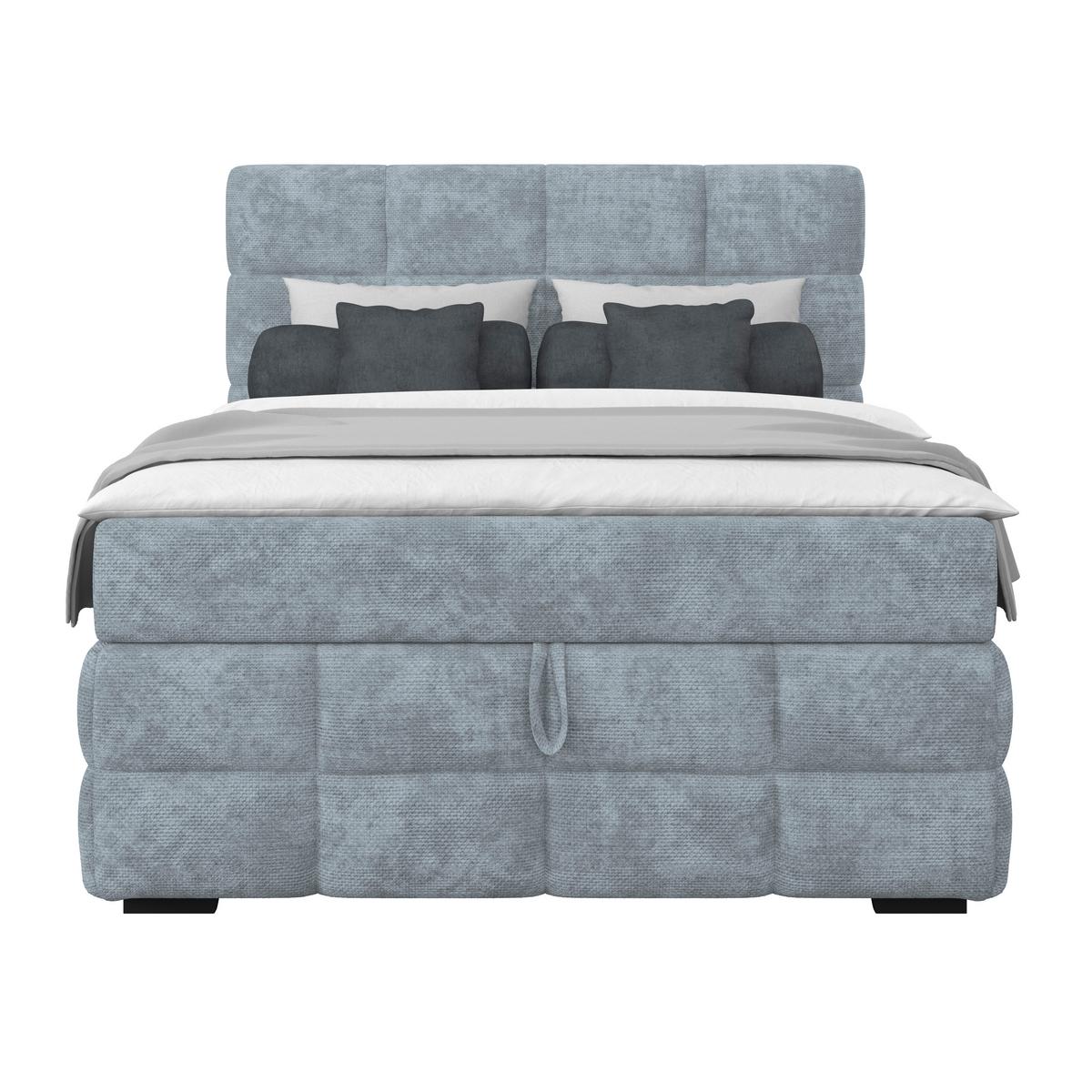 Čalouněná postel VEGA 140x200 cm, světle modrá - černá/zelená, Trend, dřevo/textil (140/200cm)