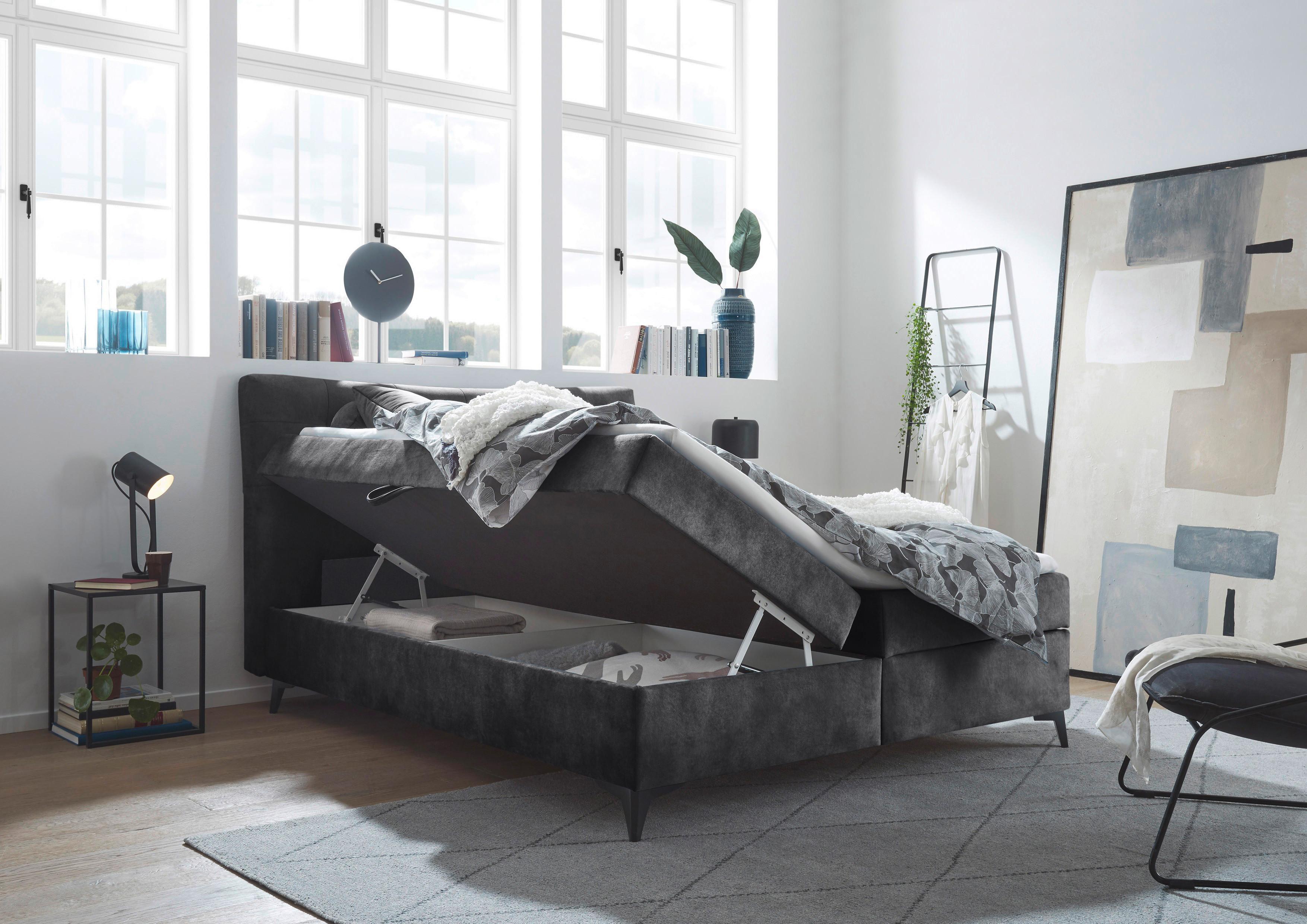 Boxbett mit Topper+bettkasten 180x200 cm Melrose - Anthrazit/Schwarz, MODERN, Holzwerkstoff/Textil (180/200cm) - MID.YOU