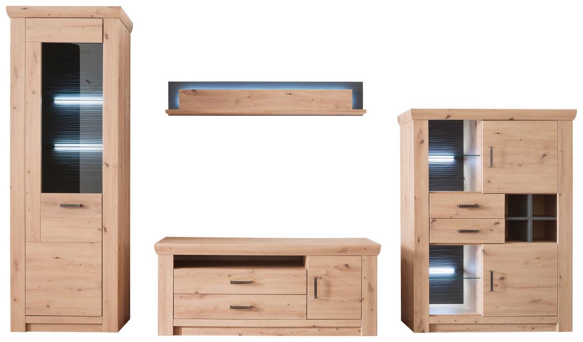 Wohnkombination 4-tlg. Meran Anthrazit/eichefarben - Eichefarben/Anthrazit, Design, Glas/Holzwerkstoff (336/211/55cm) - Livetastic