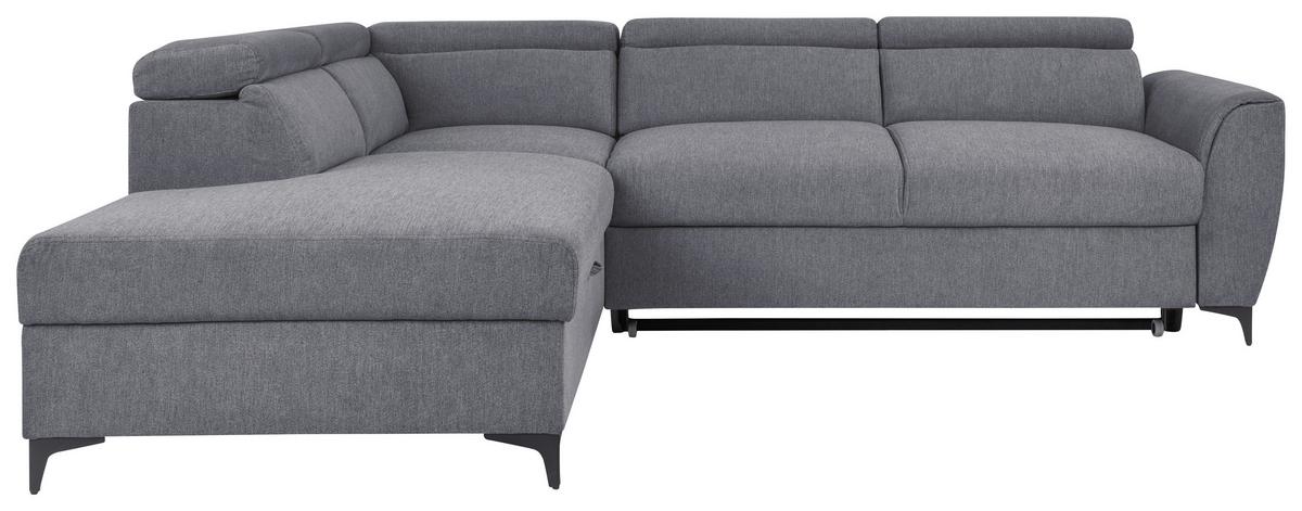 Ecksofa mit Bettkasten Lapis Velours Creme - Dunkelgrau/Schwarz, KONVENTIONELL, Textil (217/255cm) - MID.YOU