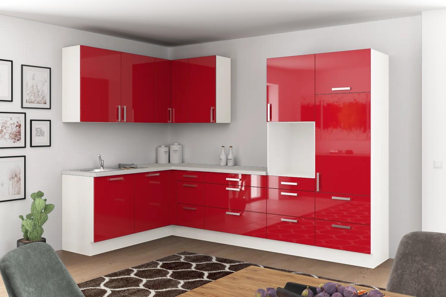 Eckküche Ip4050 Ohne Geräte 185x320 Cm Rot/weiß