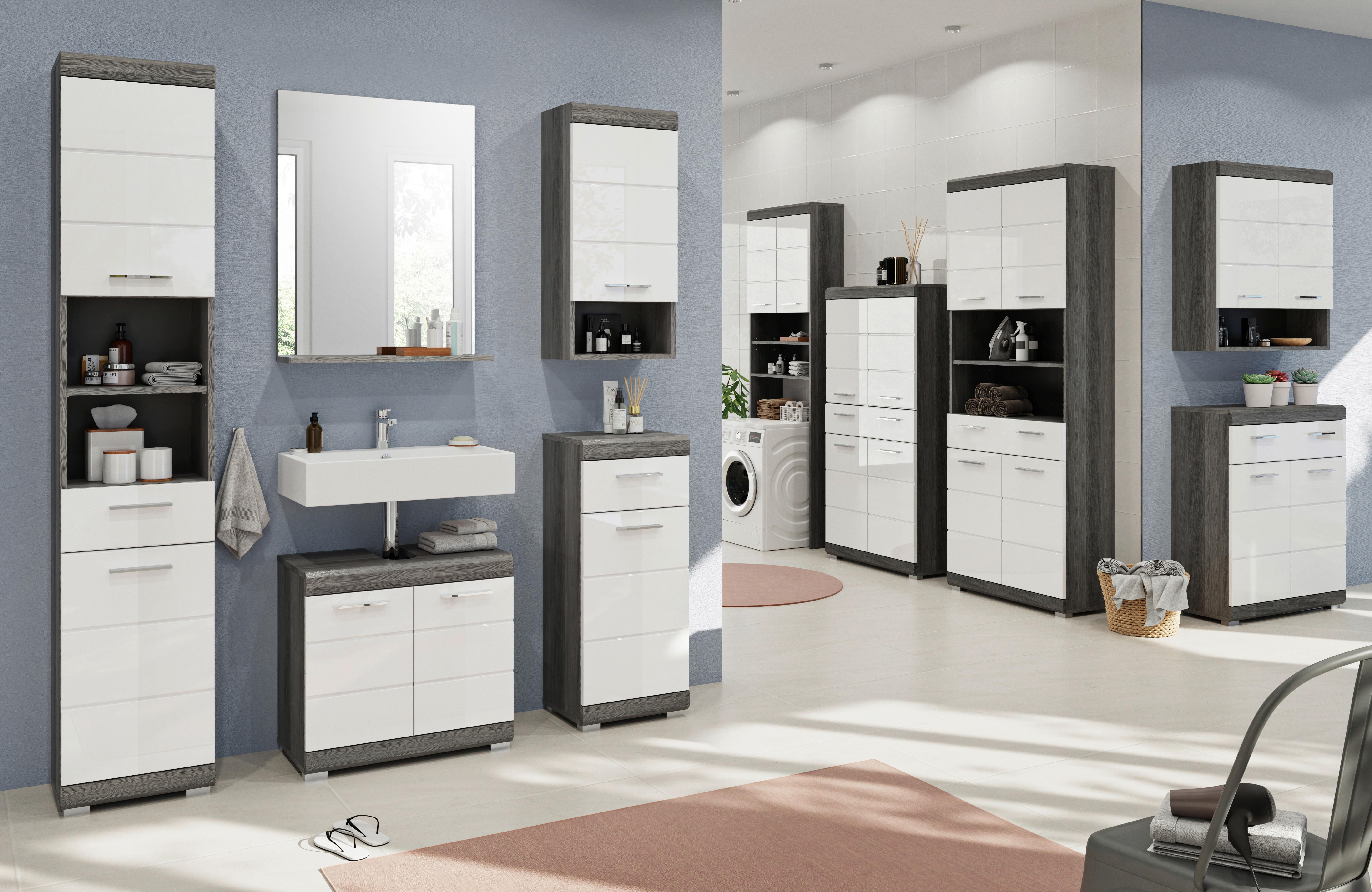 Badezimmer Hochschrank Scout B: 74 cm Anthrazit/Grau