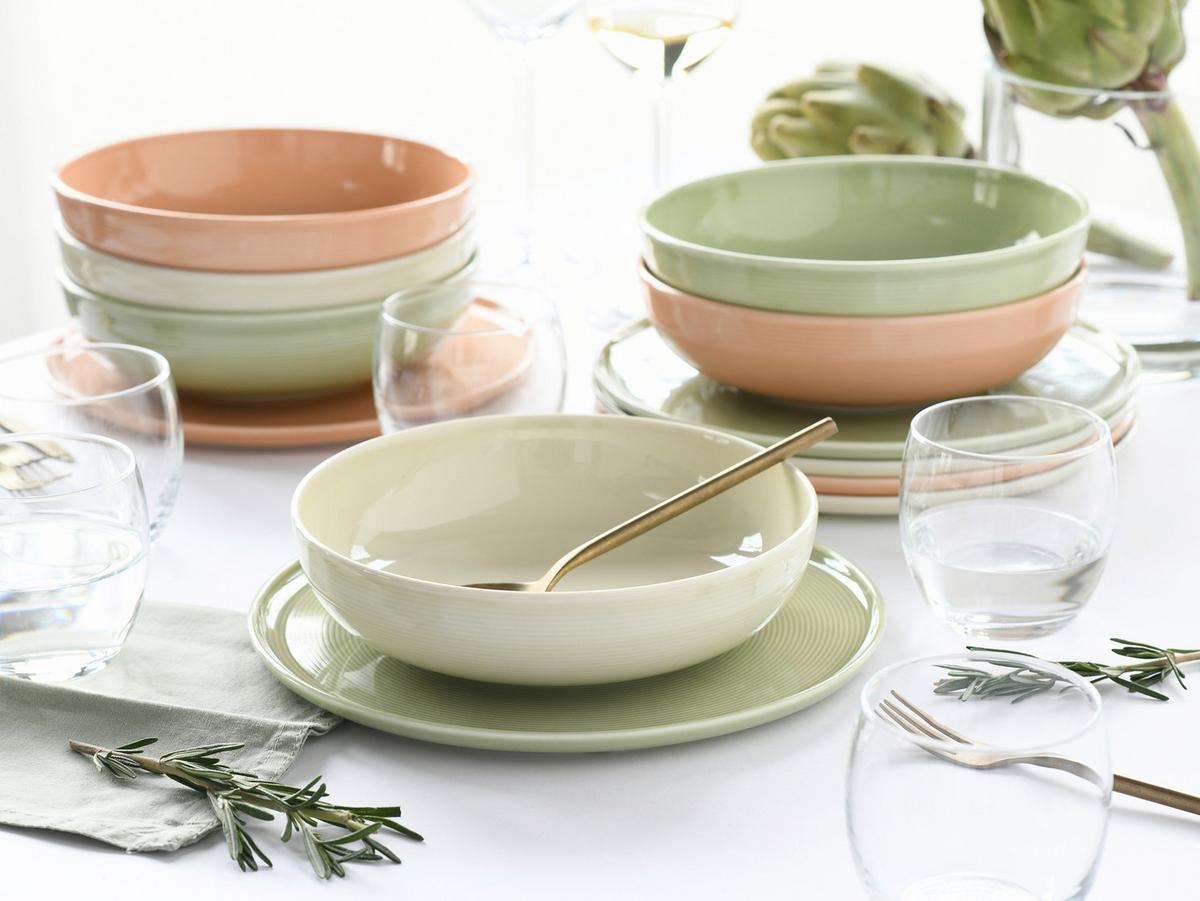 Tafelservice 12-teilig. Porzellan, multicolor - Salbeigrün/Creme, Basics, Keramik - Creatable