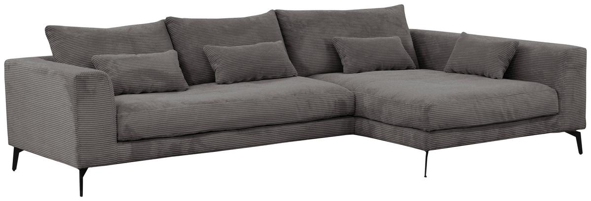 Ecksofa Berlin Cord Grau 313x172 Cm - Schwarz/Grau, Design, Textil (313/172cm) - Livetastic