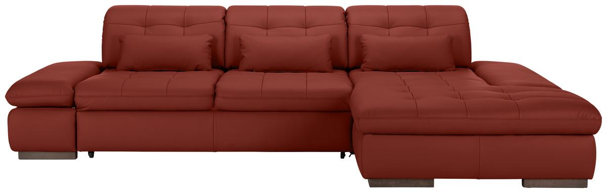 Rohová sedačka SANFINO, pravá, vínovočervená pravá koža - vínovočervená/chrómová, Konventionell, kov/koža (305/199cm) - Premium Living