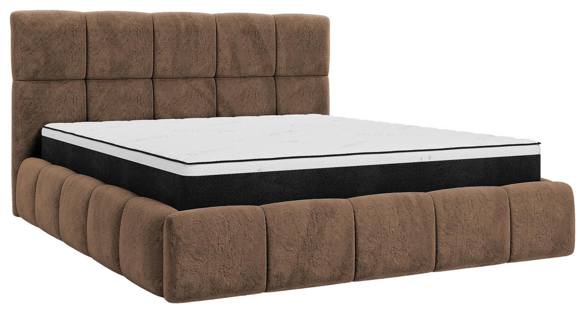 Polsterbett Cherry Mikrofaser Velours, Braun, Lf: 140x200 cm - Schwarz/Braun, MODERN, Holz/Holzwerkstoff (140/200cm) - MID.YOU