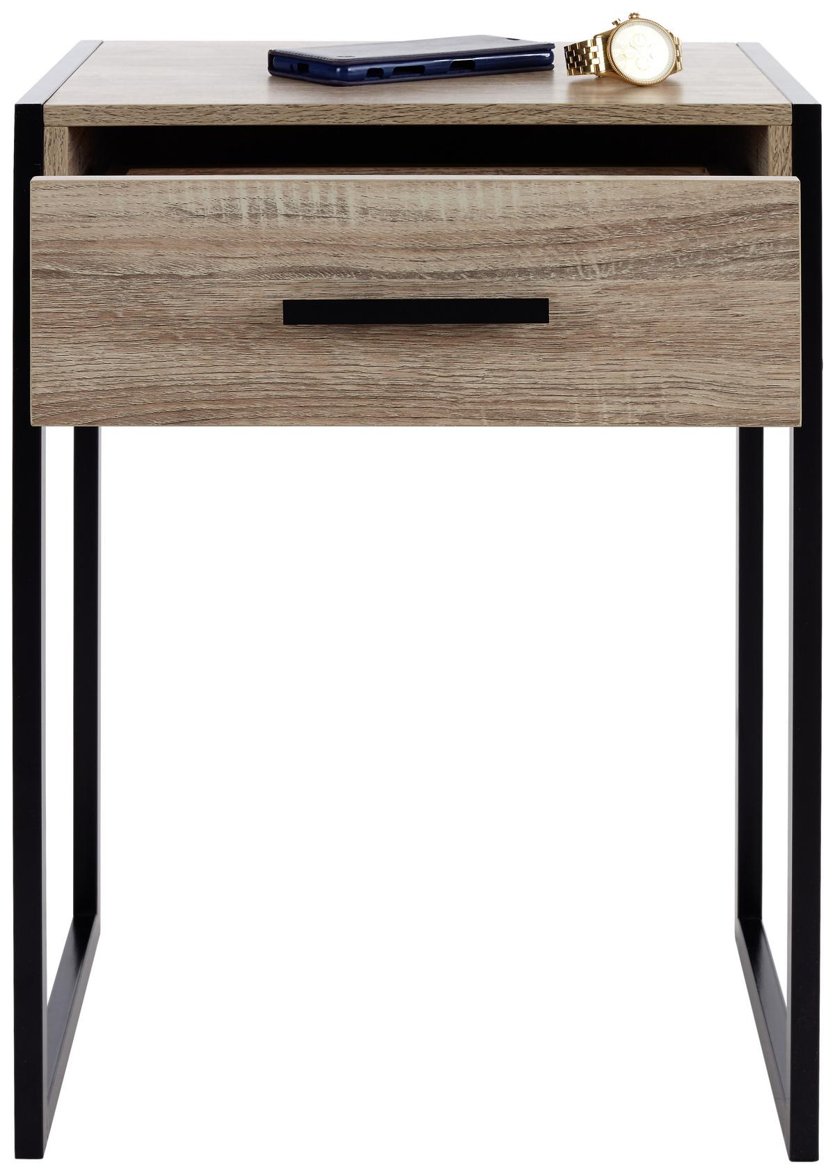 Nočný/prístavný stolík INDUSTRY - čierna/farba duba, Modern, kov/kompozitné drevo (41/60/30cm) - Livetastic