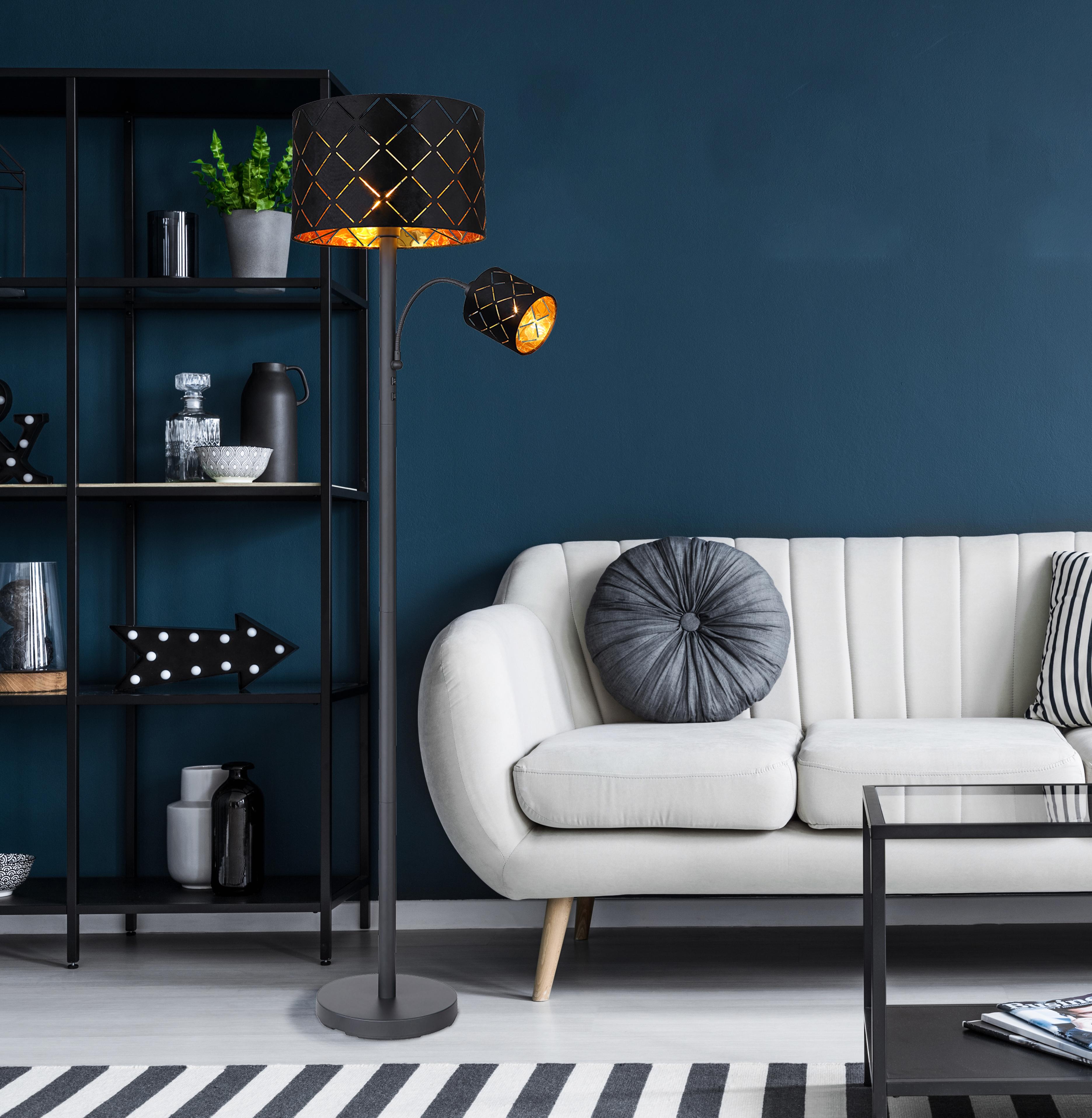 Stojací Svítidlo Manfried, 35/162cm - černá, Moderní, kov/textil (35/162cm) - Premium Living