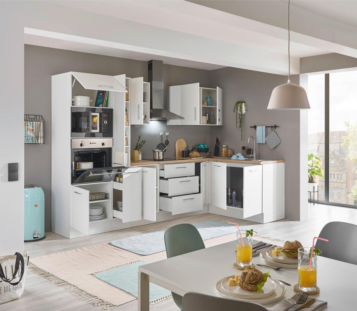 Eckküche Turin Weiß/Eiche Dekor 300x165 cm - Weiß/Eiche Artisan, Basics, Holzwerkstoff (300/165cm) - MID.YOU