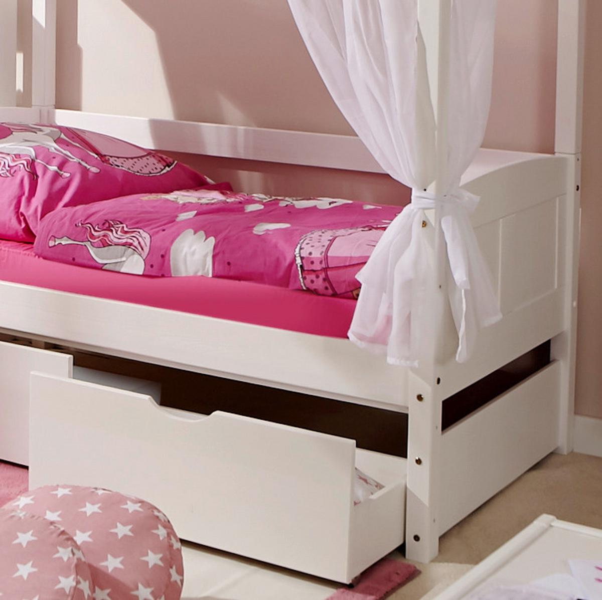 Detská posteľ s nebesami LINO MINI záves ružovo-biely - biela/ružová, Modern, drevo (80/160cm) - MID.YOU