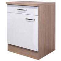 Spodná kuchynská skrinka Venezia-Valero 60 cm - biela/biela s vysokým leskom, Modern, kov/kompozitné drevo (60/86/60cm) - FlexWell