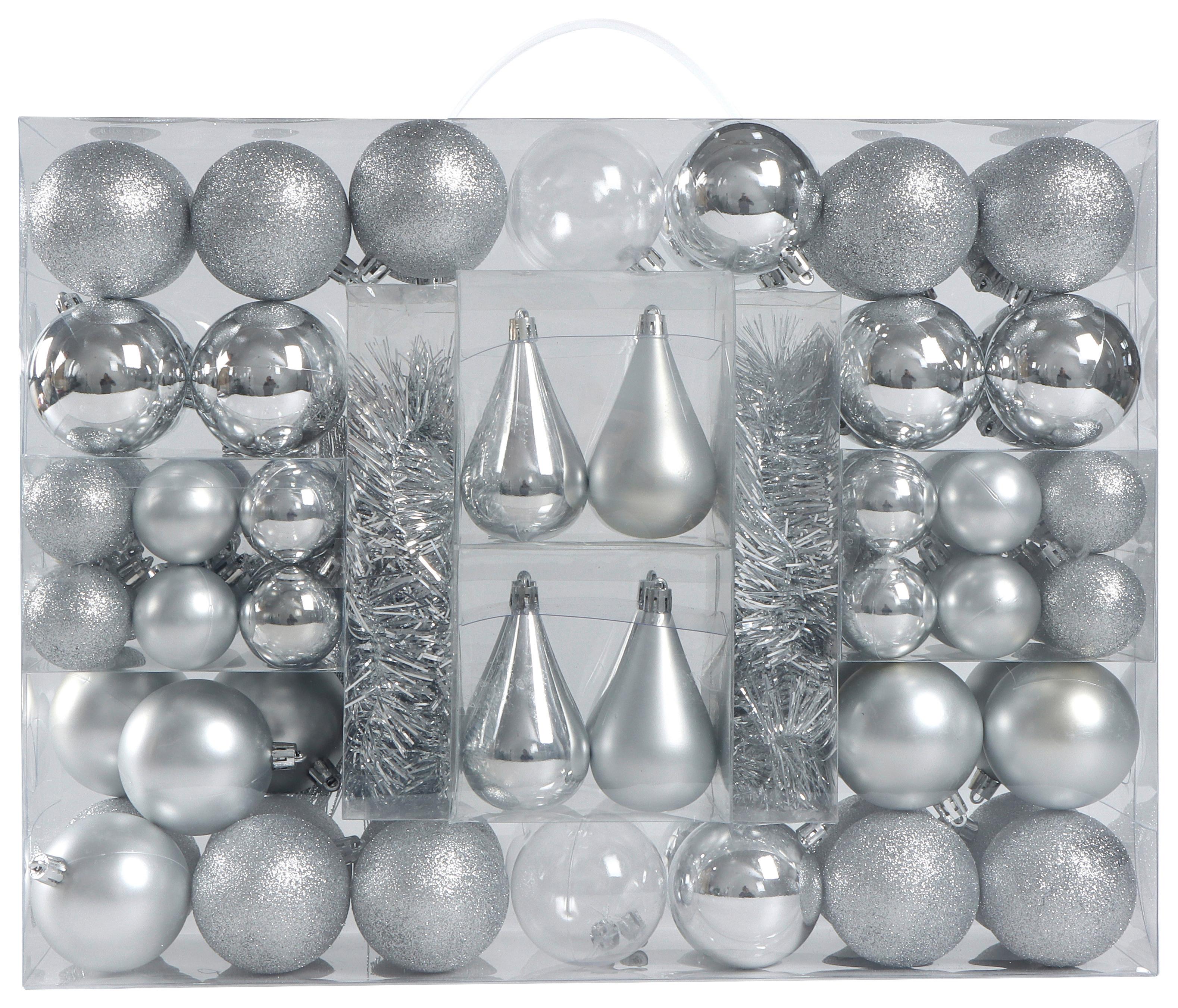 Sada vánočnách koulí 90-dílná sada - barvy stříbra, plast (1/1/1cm) - Modern Living