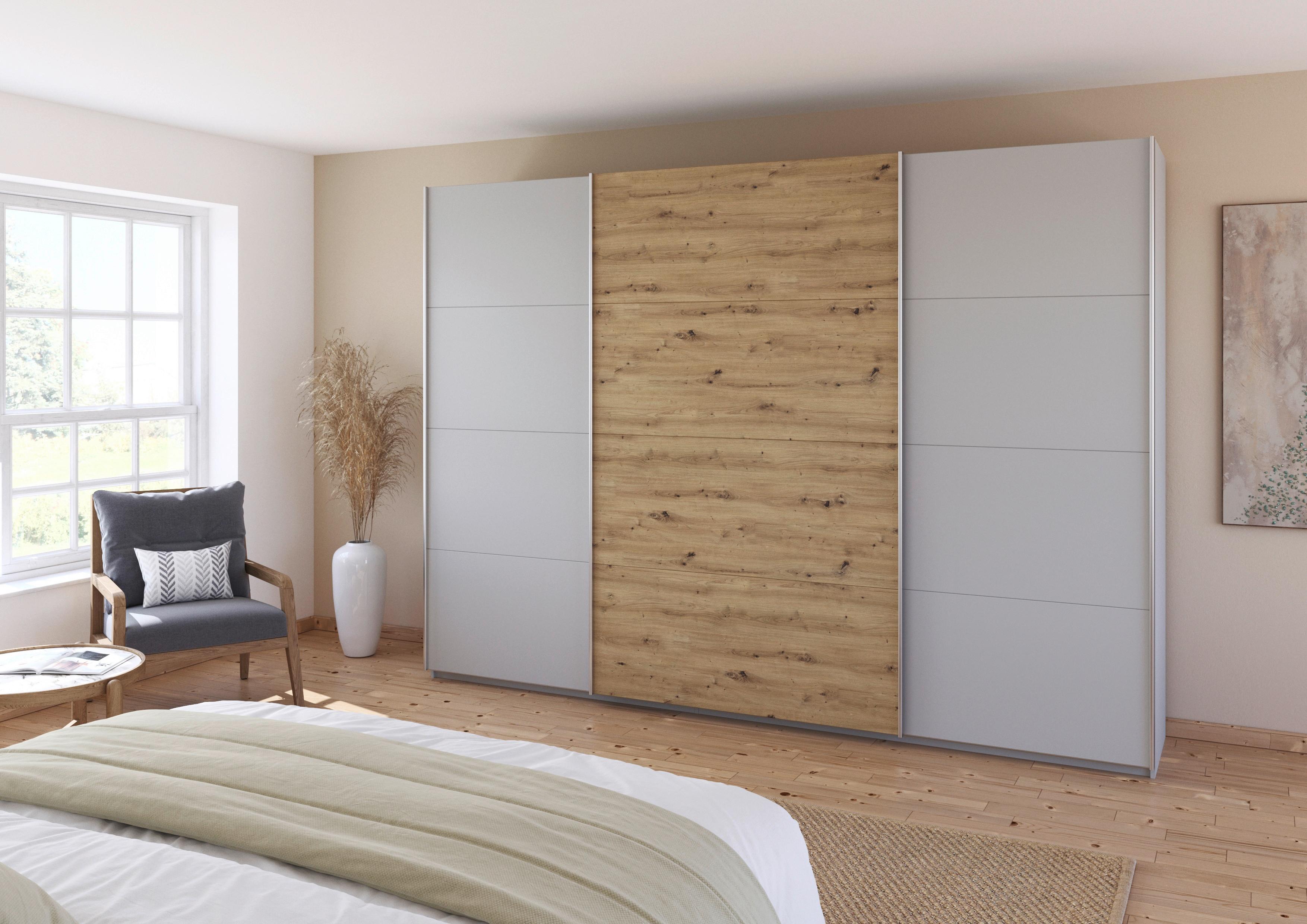 Schwebetürenschrank B: 315cm Feldkirch Seidengr/Eiche Dekor - Hellgrau/Eiche Artisan, MODERN, Holzwerkstoff (315/229/62cm)