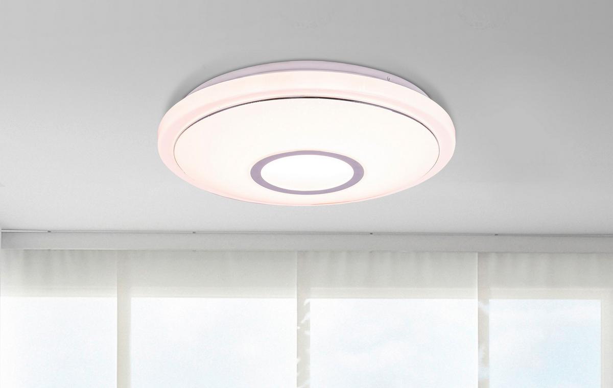 LED-Deckenleuchte Aaron Ø 40 cm mit Farbwechsler - Chromfarben/Weiß, MODERN, Kunststoff/Metall (40/8cm) - Luca Bessoni