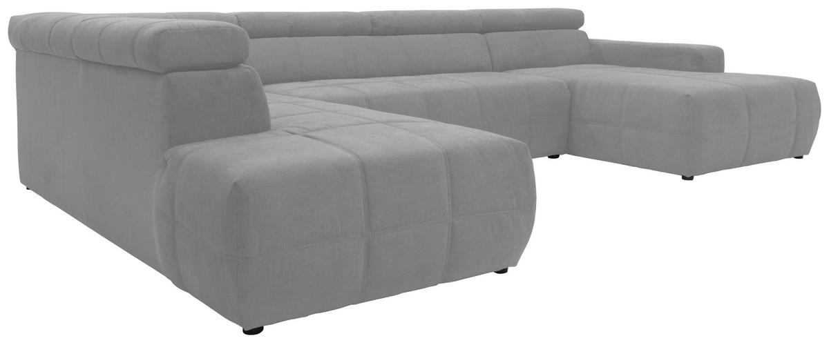Wohnlandschaft Brandon Kopfteilverstellung Silber - Silberfarben/Schwarz, Design, Textil (228/359/175cm) - MID.YOU