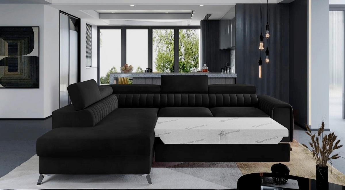 Ecksofa Laurence Schwarz S: 205x278 cm - Silberfarben/Schwarz, Design, Textil (205/278cm) - MID.YOU