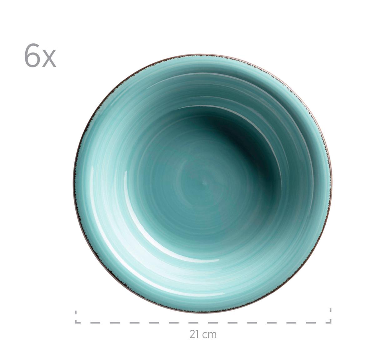 Suppentellerset Lumaca Steinzeug, Türkis, 6-Teilig - Türkis, Basics, Keramik (21/5,5cm) - Mäser