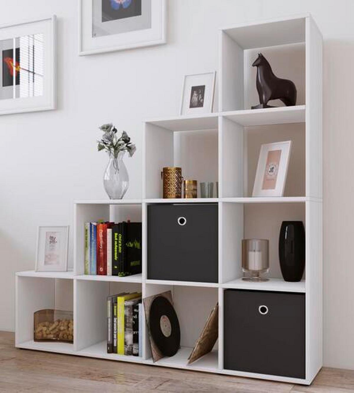 Regál na dekorácie Napoli š: 142,5 cm biely - čierna/biela, Konventionell, kompozitné drevo/plast (142,5/138,5/29cm) - MID.YOU