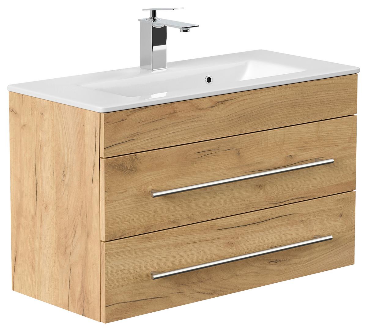 Badezimmer Portus Eiche Dekor B: 80,4 cm - Eichefarben/Weiß, MODERN, Keramik/Holzwerkstoff (80,4cm) - MID.YOU