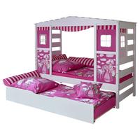 Postel ve tvaru domečku LIO závěs růžový - bílá/pink, Moderní, dřevo (90/200cm) - MID.YOU