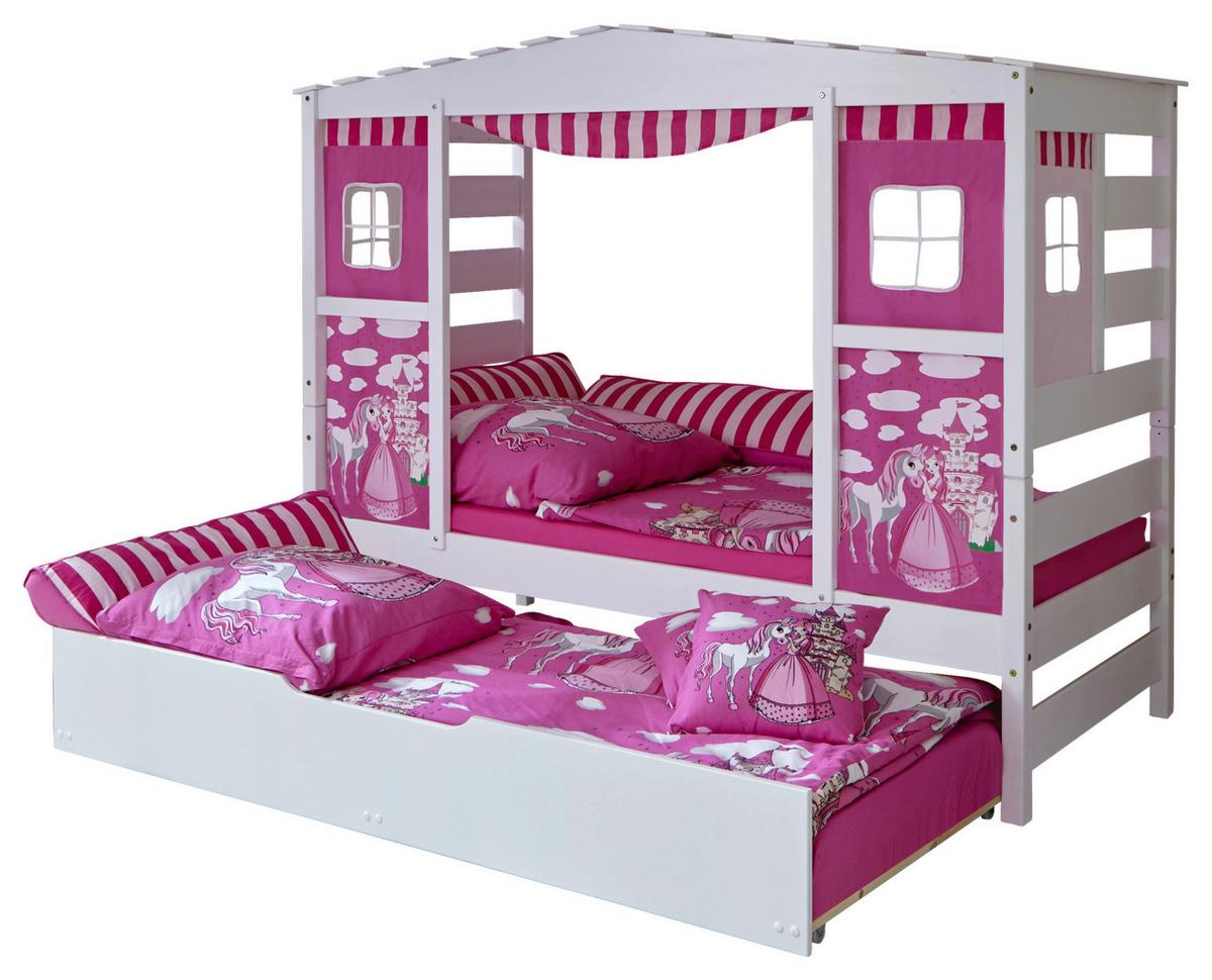 Postel ve tvaru domečku LIO závěs růžový - bílá/pink, Moderní, dřevo (90/200cm) - MID.YOU