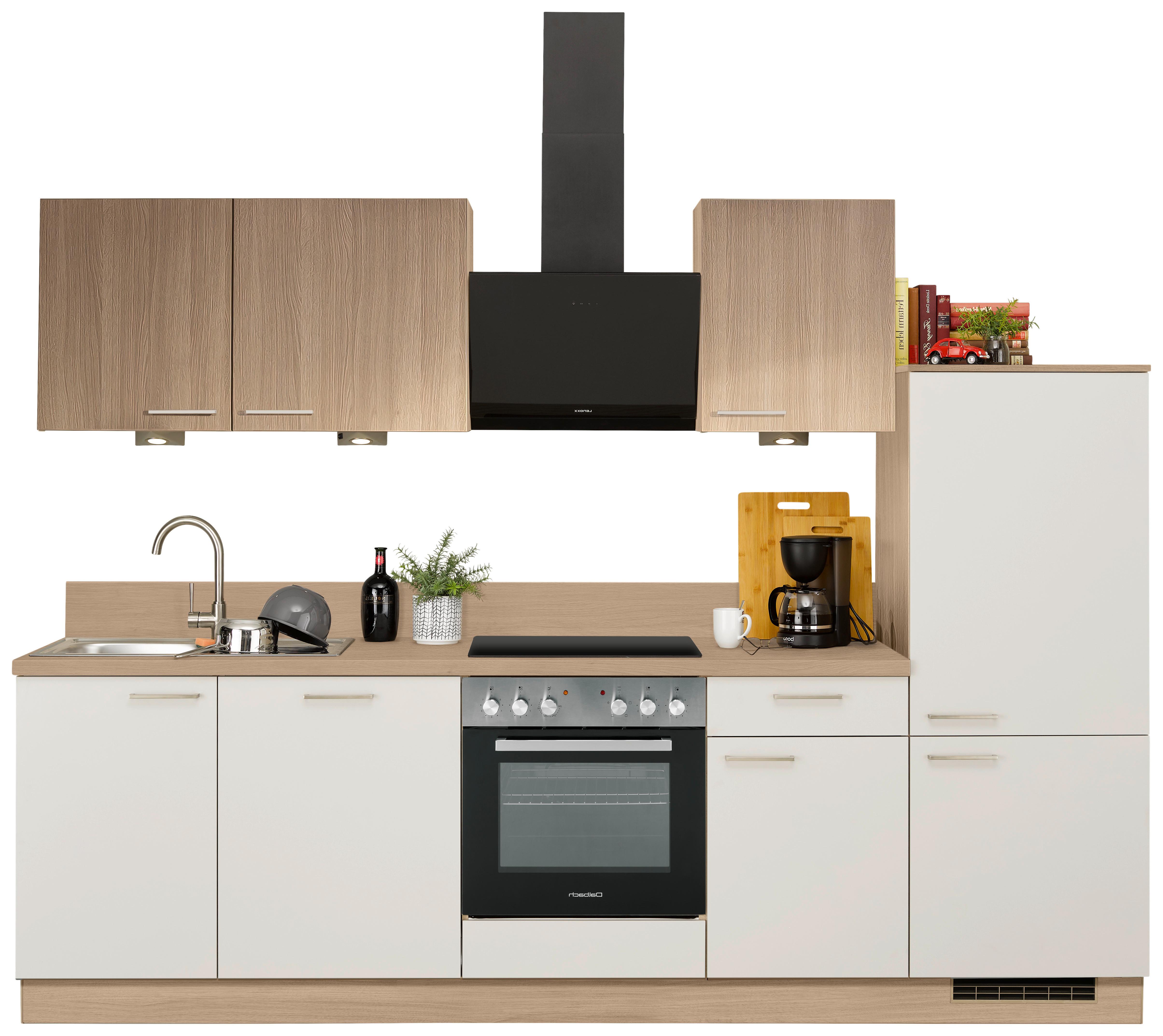 Küchenzeile Win/plan Mit Geräten 280cm Grau/eiche Dekor - Basics, Holzwerkstoff (280cm) - Express