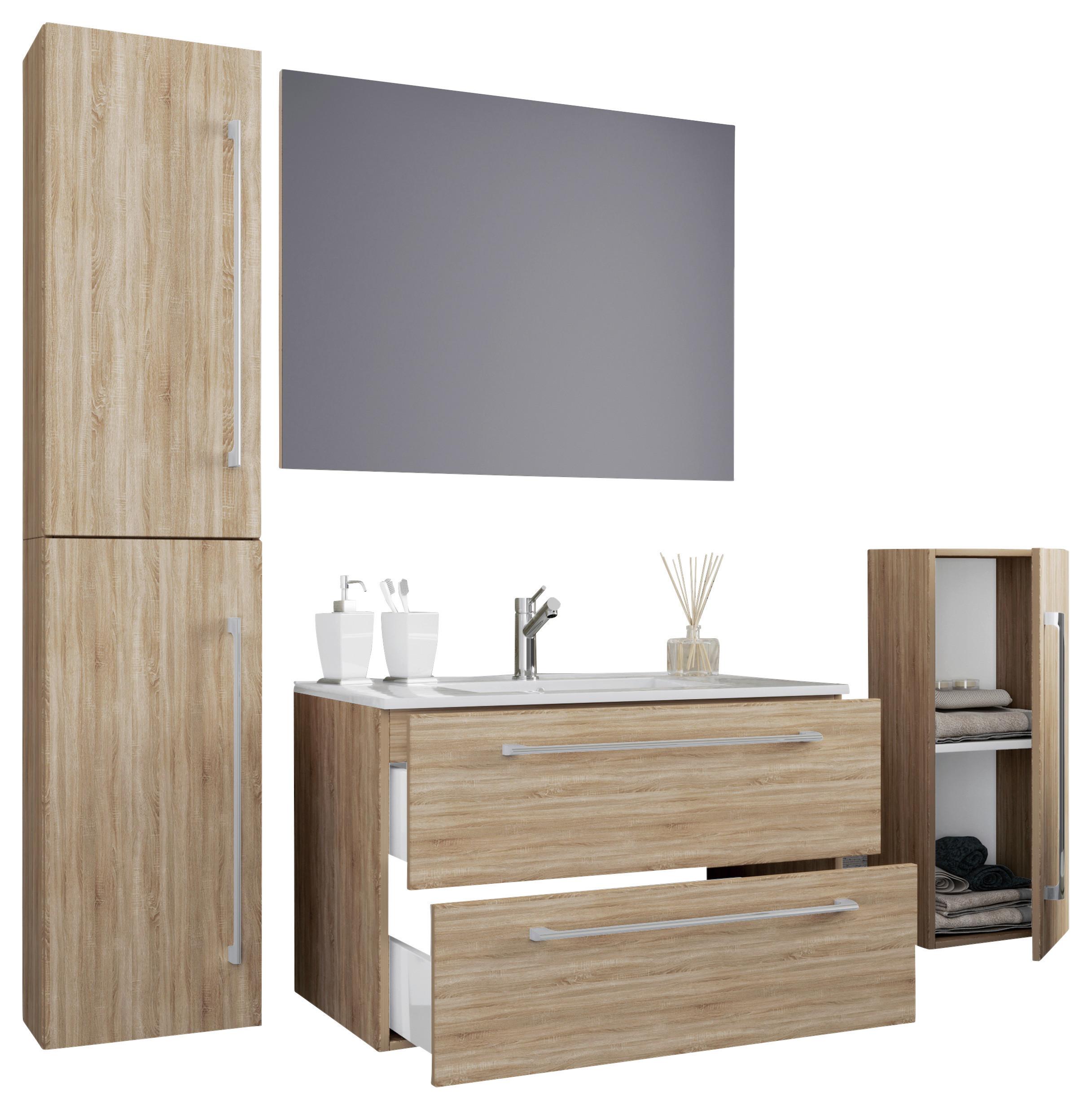 Badezimmer Badinos 5-Teilig Sonoma Eiche B: 80 cm - Schwarz/Weiß, MODERN, Keramik/Holzwerkstoff (147cm) - MID.YOU