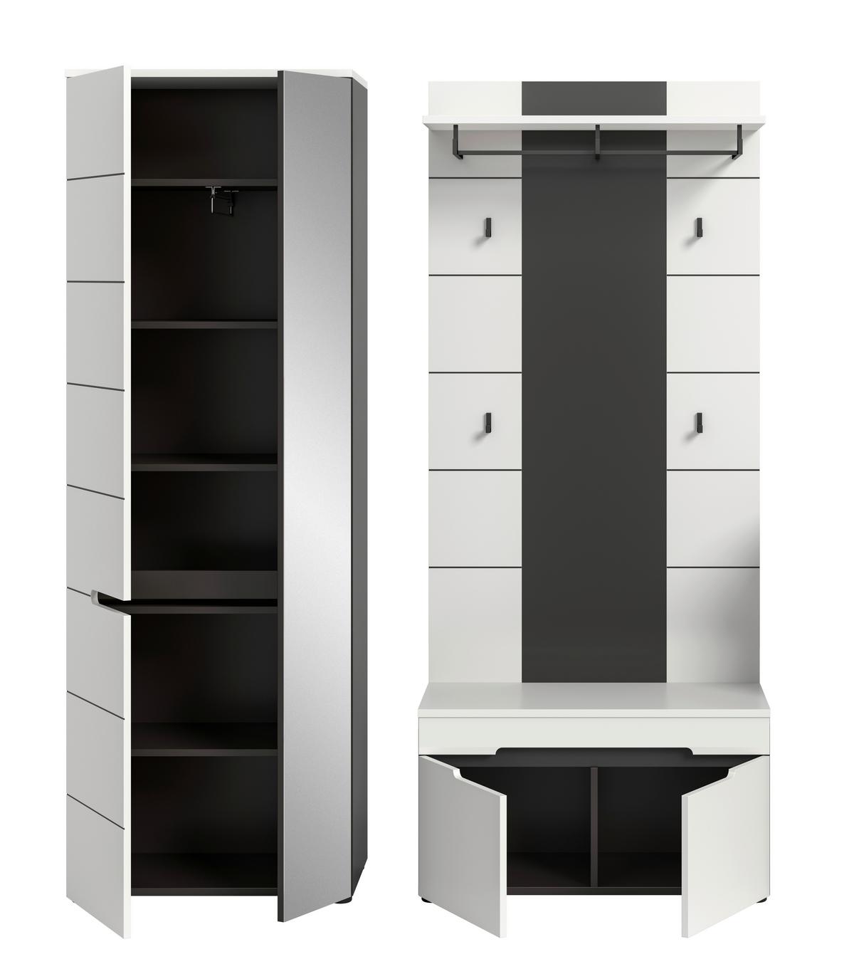 Garderobe Canu 3-Teilig Grau/Weiß B: 160 cm - Weiß/Grau, Basics, Holzwerkstoff (160/190/37cm) - Livetastic