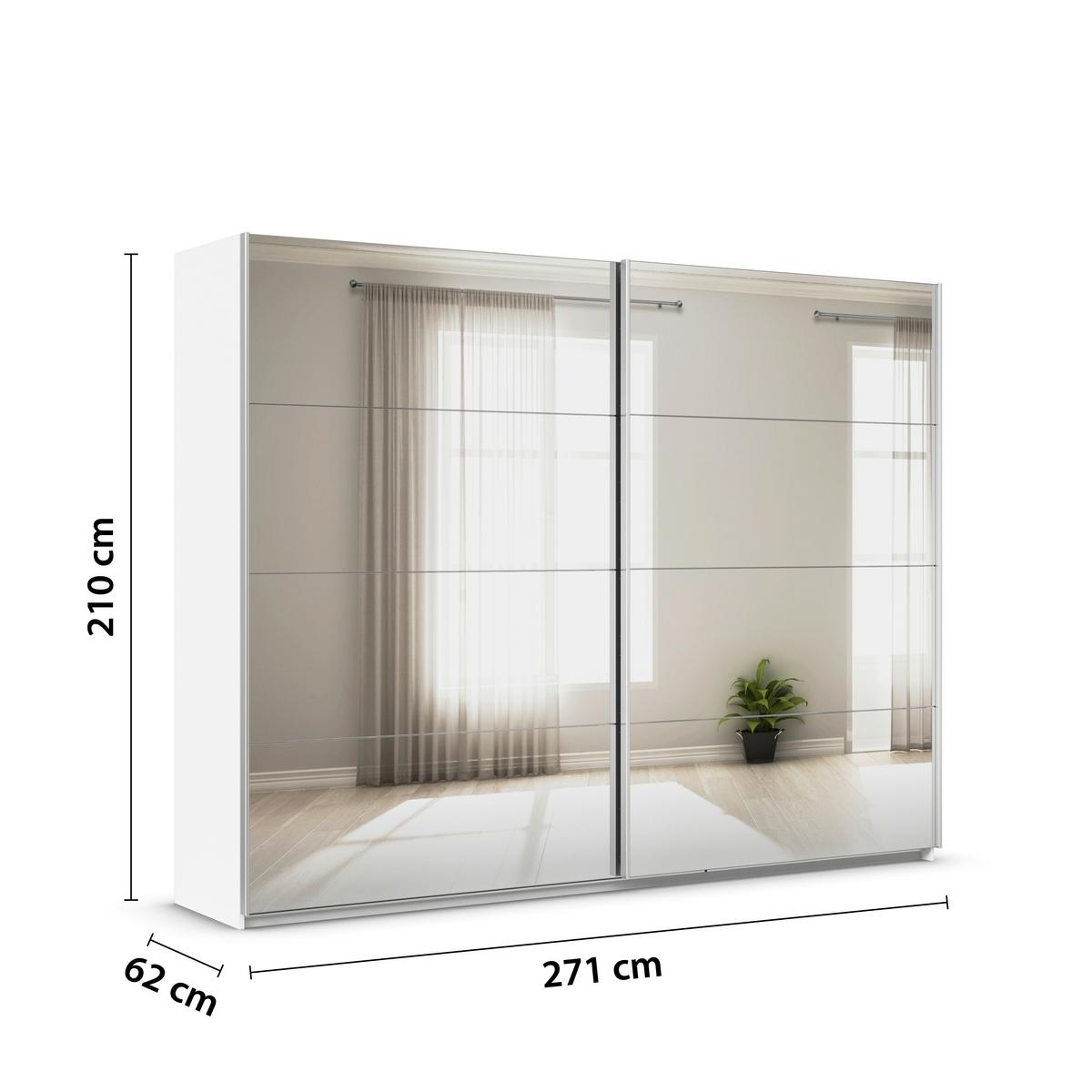 Schwebetürenschrank Mit Spiegel B: 271cm Feldkirch - Silberfarben/Weiß, MODERN, Glas/Holzwerkstoff (271/210/62cm)