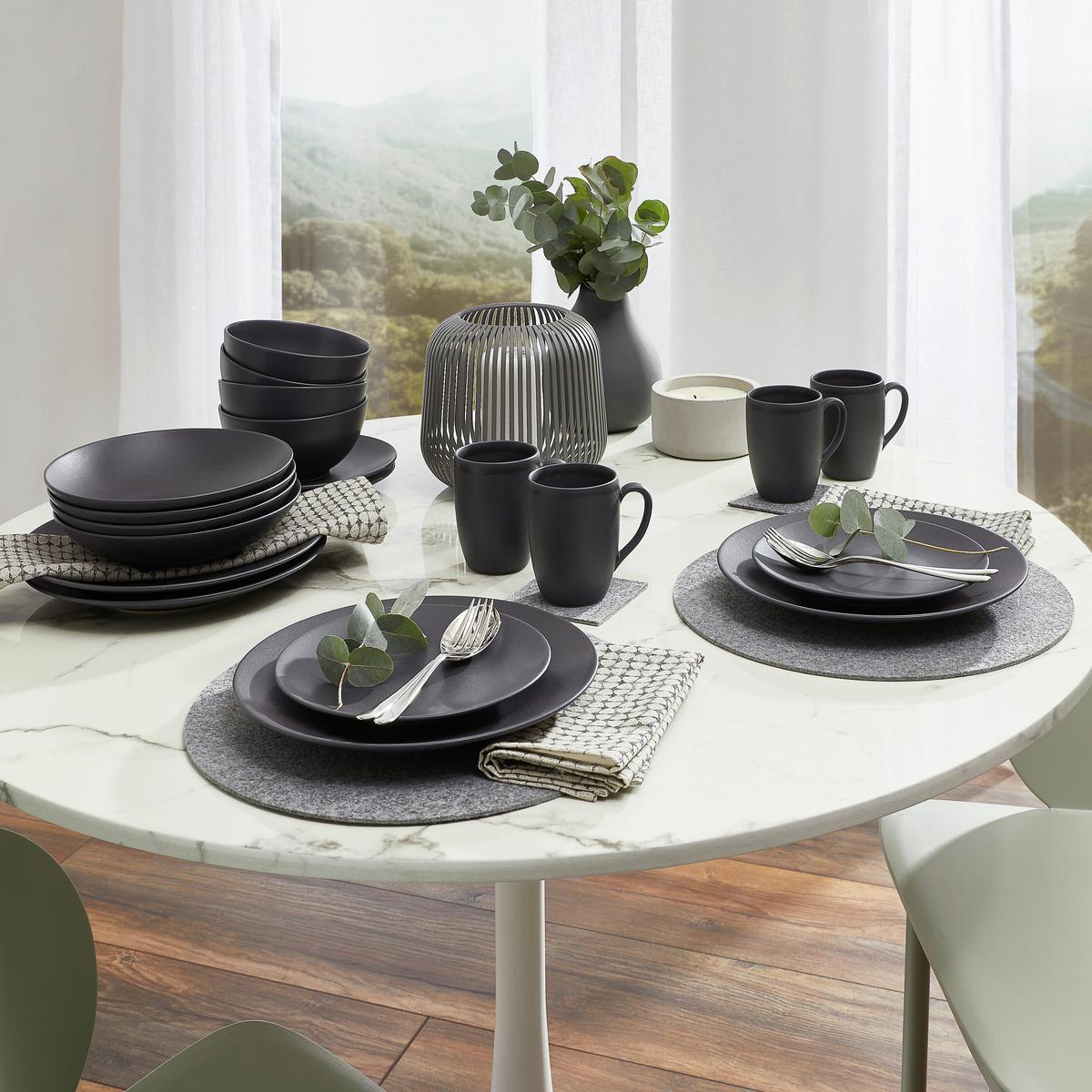 Kombiservice Keramik 4 Personen Geschirr Set - Schwarz, Design, Keramik (39,5/43/37cm) - Creatable