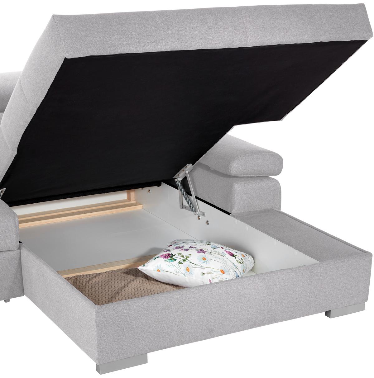 Ecksofa Mit Bettkasten Perry Silberfarben 292x183 Cm - Silberfarben, Design, Textil (292/183cm) - Livetastic