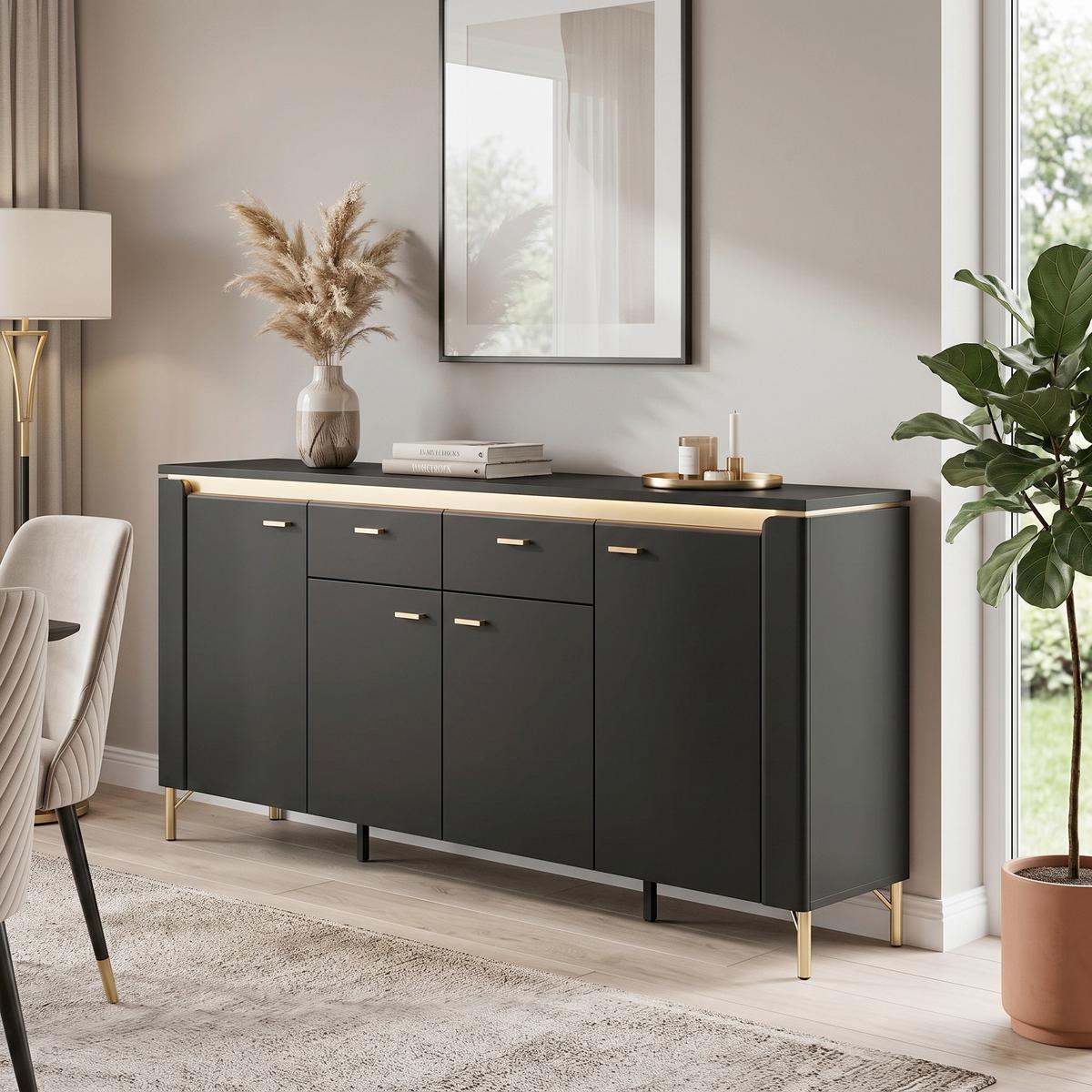 Kommode Norica Goldfarben/Schwarz B: 200,3 cm - Goldfarben/Schwarz, Trend, Holzwerkstoff (200,3/87,3/40cm)
