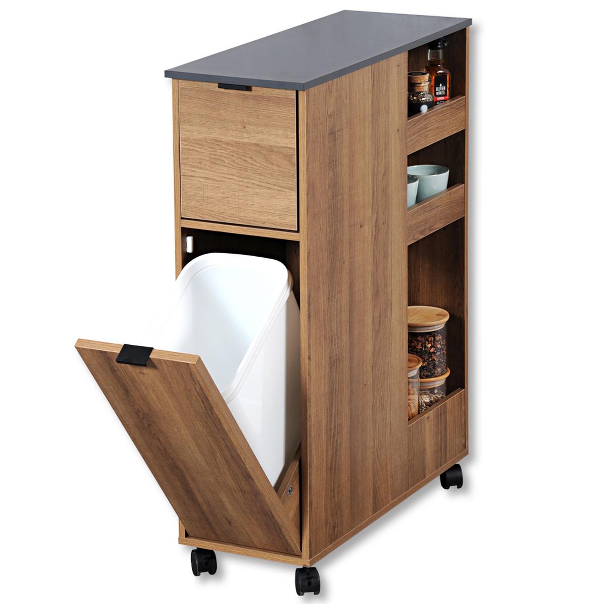 Eckregal mit Rollen + Eimer B: 25 cm Holzoptik Rustikal - Braun/Naturfarben, MODERN, Holzwerkstoff (60/25/86cm) - Kesper