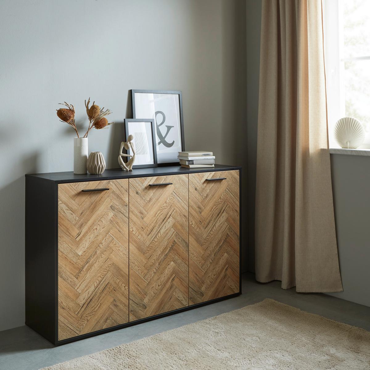 Kommode B: 140 Cm Hamburg Eichefarbe - Eichefarben/Schwarz, MODERN, Holzwerkstoff (140/90/40cm)