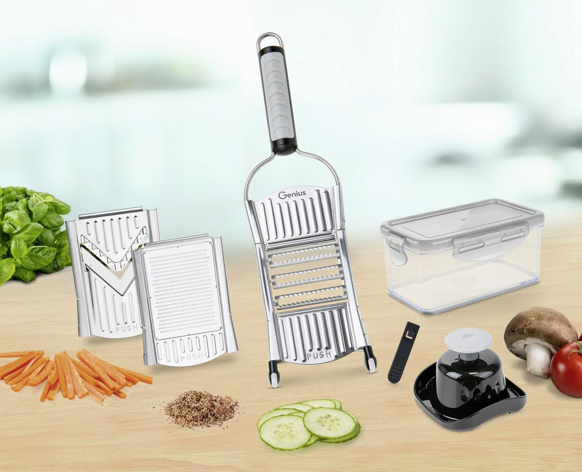 Küchenreibe Nicer Dicer Speed Metall, 9er-Set - Edelstahlfarben, Basics, Metall - Genius