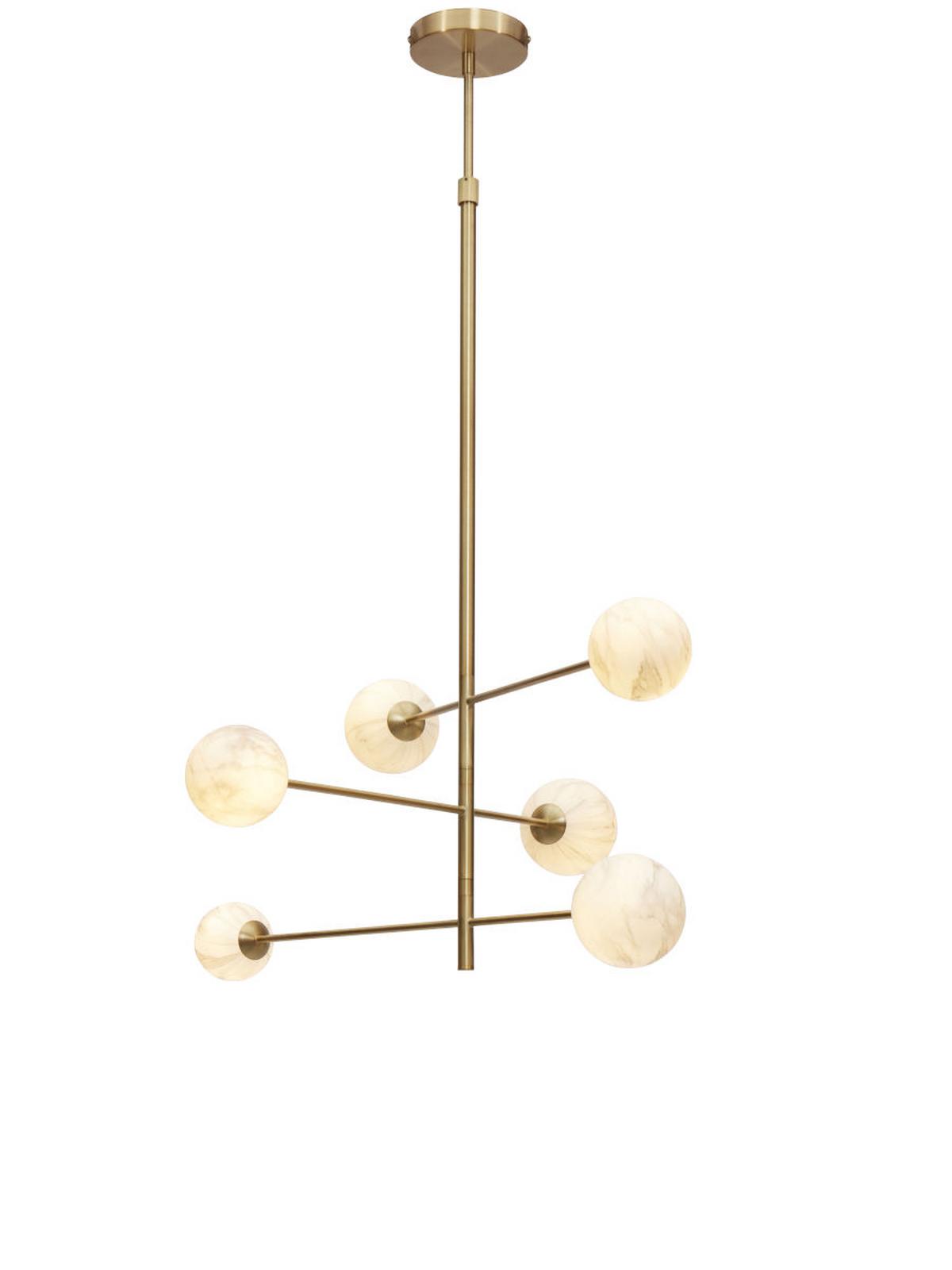 Hängeleuchte Carrera D: 99 cm 6-Flammig höhenverstellbar - Goldfarben/Weiß, Basics, Glas/Metall (99/142cm) - It's about Romi