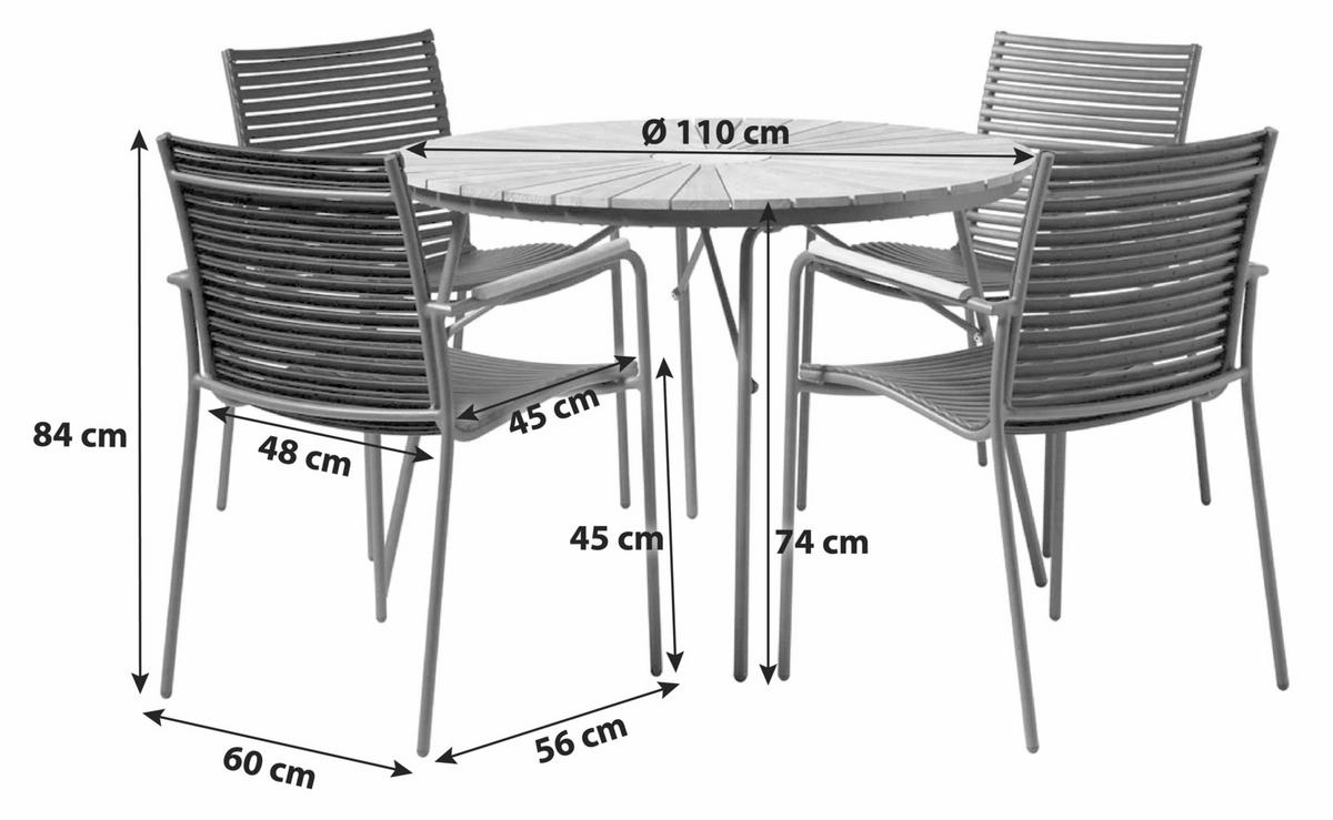 Gartenmöbel Set 5-Tlg Ellen aus Teakholz/Kunststoff - Anthrazit/Schwarz, Natur, Holz/Kunststoff - Gardenson
