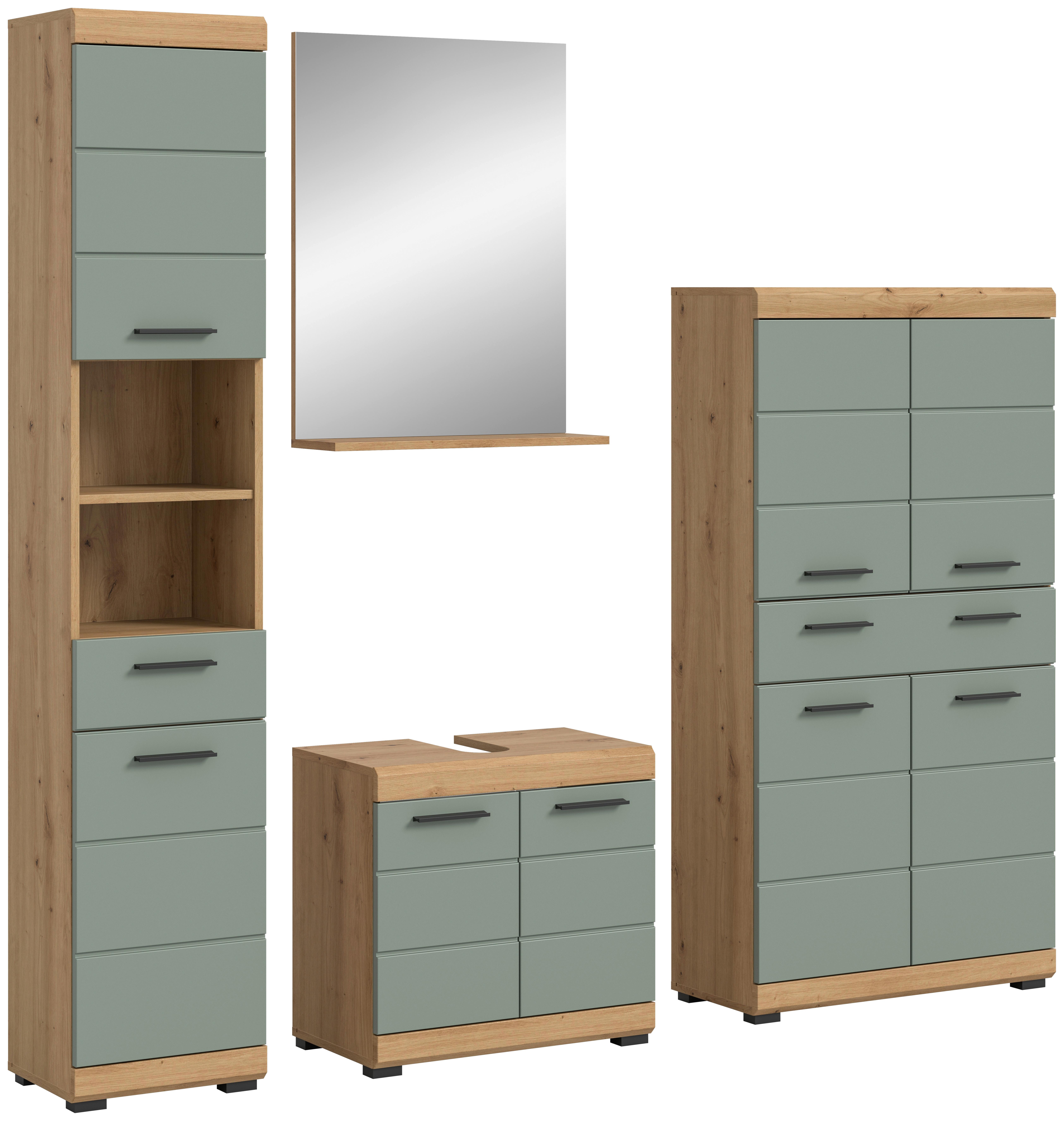 Badezimmer Scout Eiche Artisan Dekor Salbeigrün - Salbeigrün/Schwarz, MODERN, Glas/Holzwerkstoff (191cm) - MID.YOU